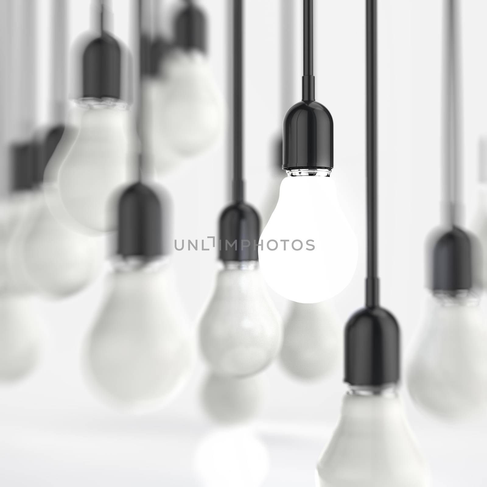 creative idea and leadership concept with 3d light bulb 