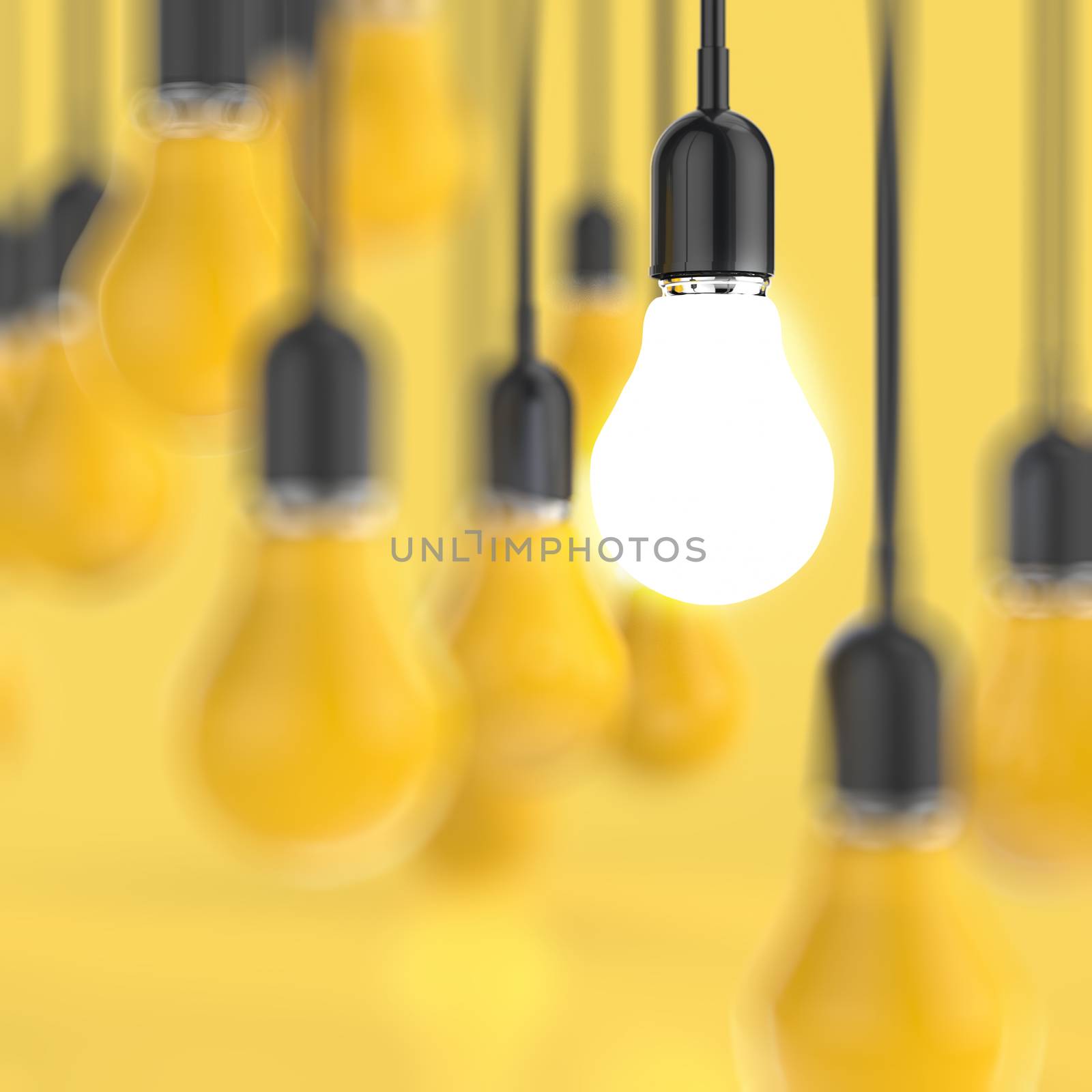 creative idea and leadership concept with 3d light bulb 