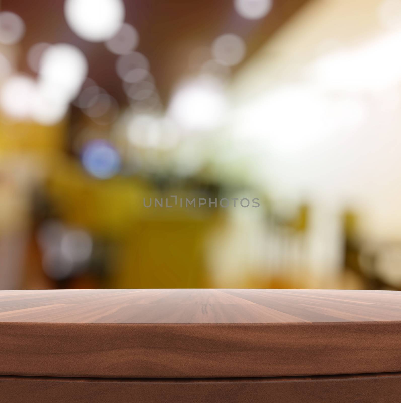 Empty wooden round table and blurred background for product pres by everythingpossible