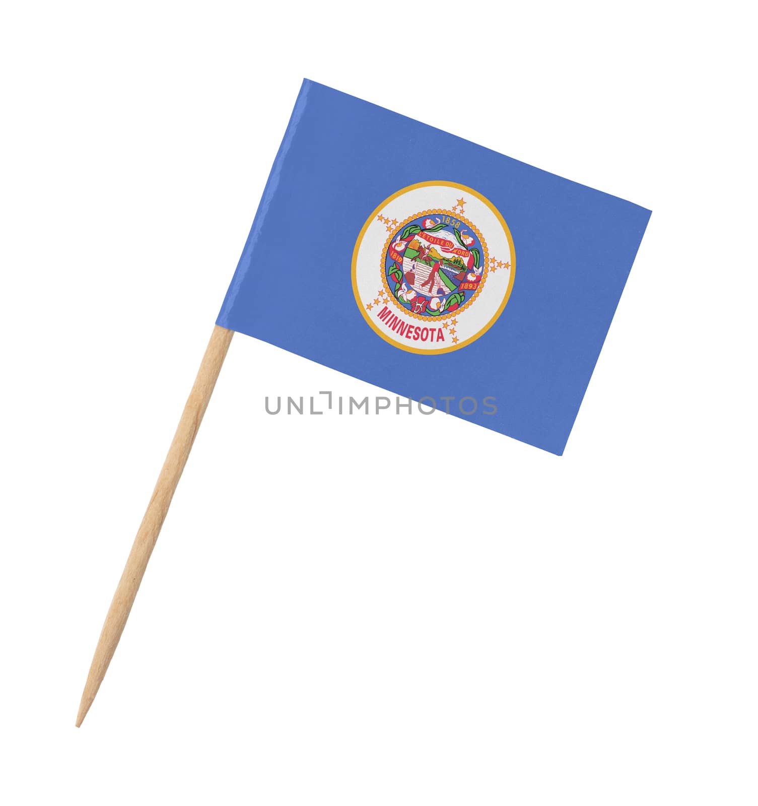 Small paper US-state flag on wooden stick - Minnesota - Isolated on white