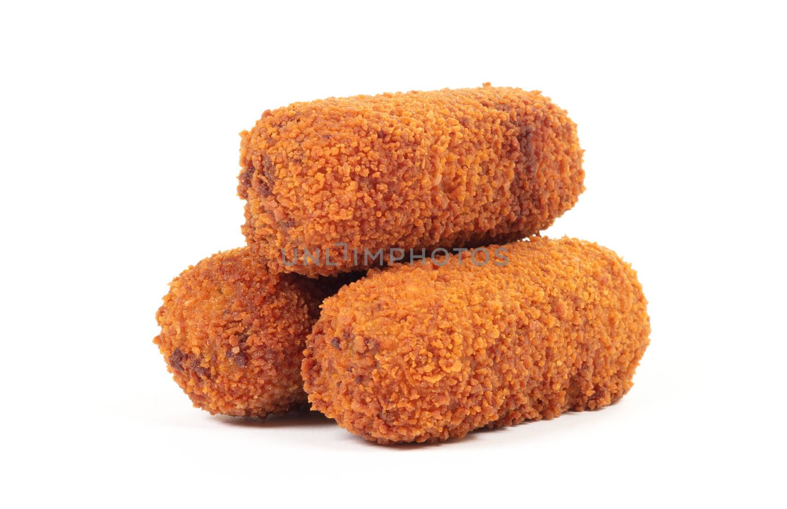 Brown crusty dutch kroketten isolated on a white background