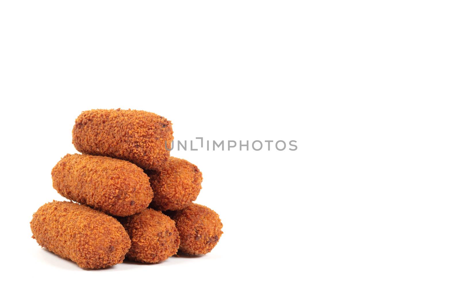 Brown crusty dutch kroketten isolated on a white background