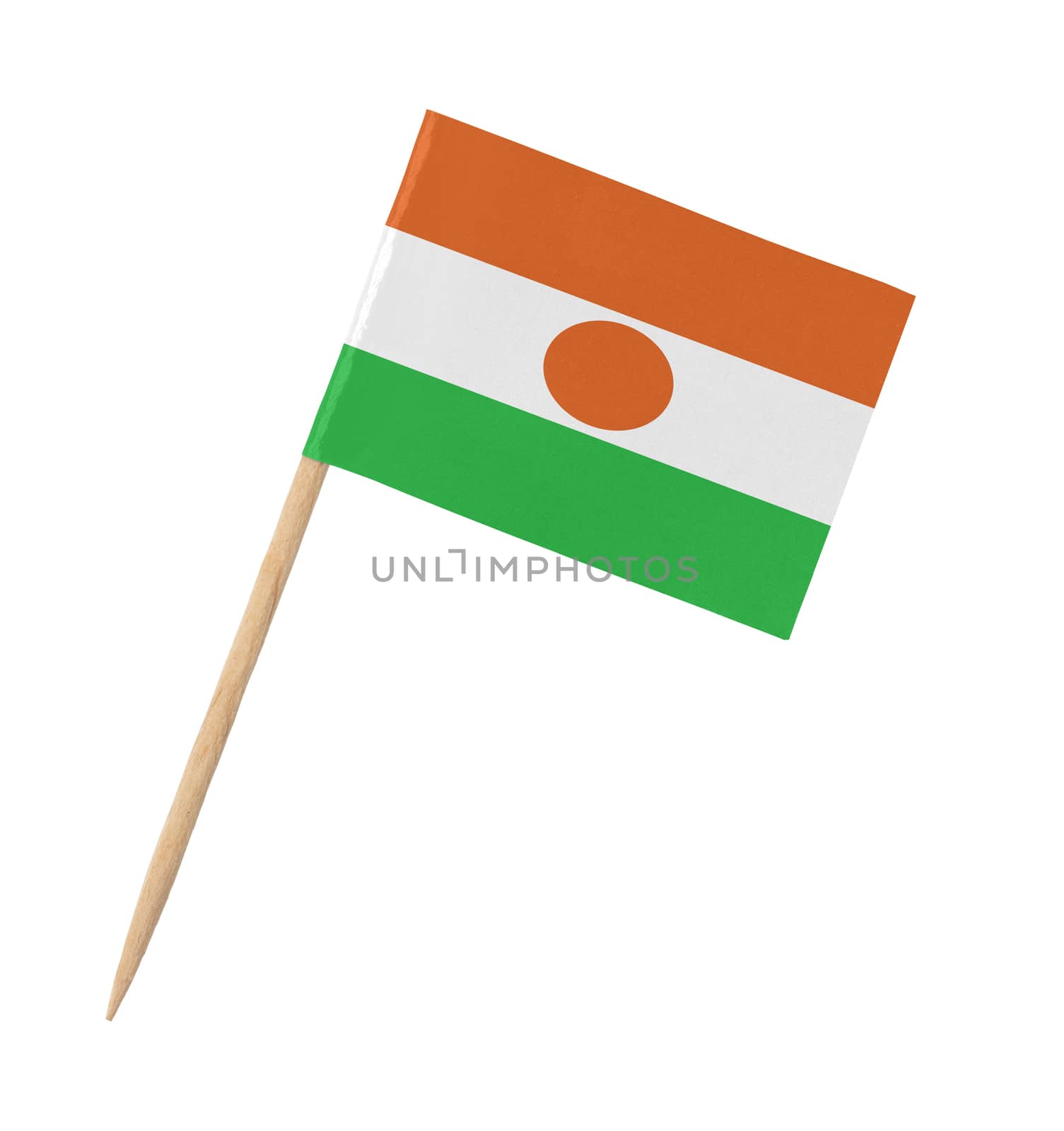 Small paper flag of Nepal on wooden stick, isolated on white