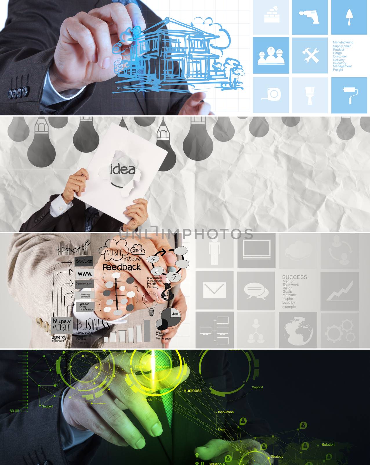 Collage of photo business strategy as concept 
