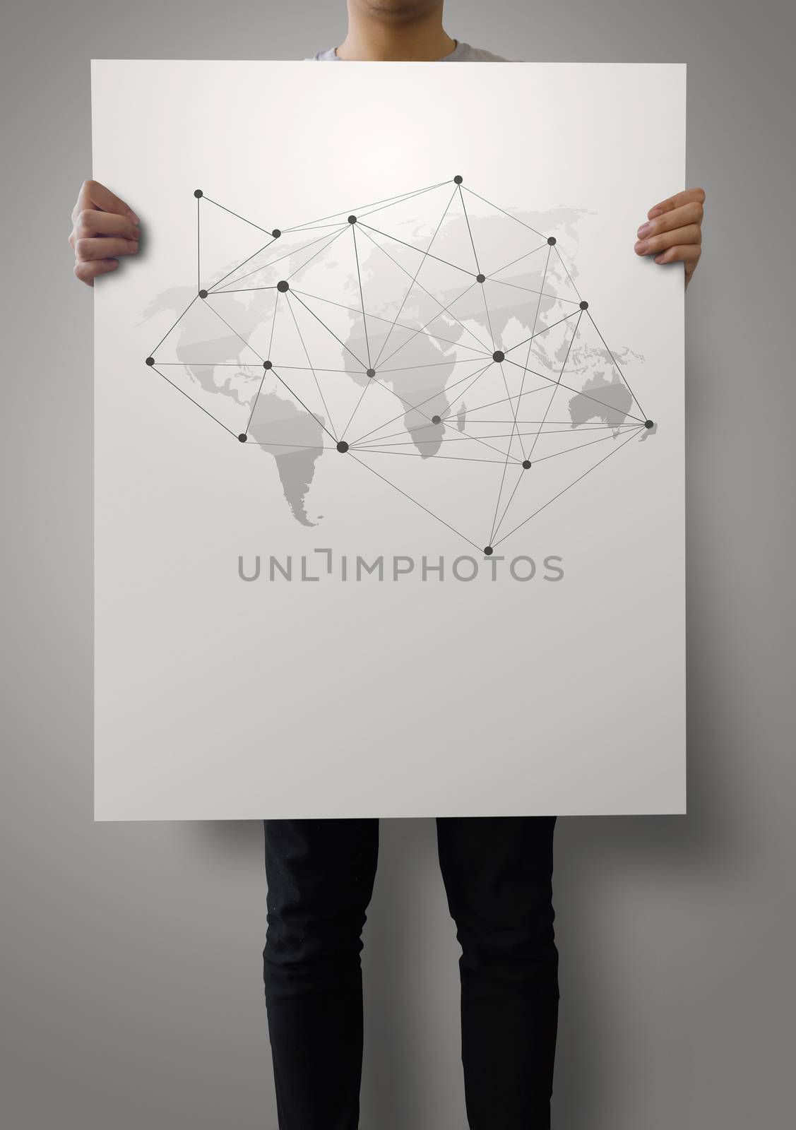 man showing poster of  social network structure as concept