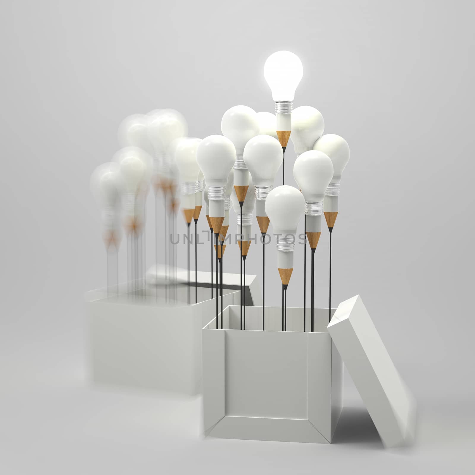 drawing idea pencil and light bulb concept outside the box as creative and leadership concept