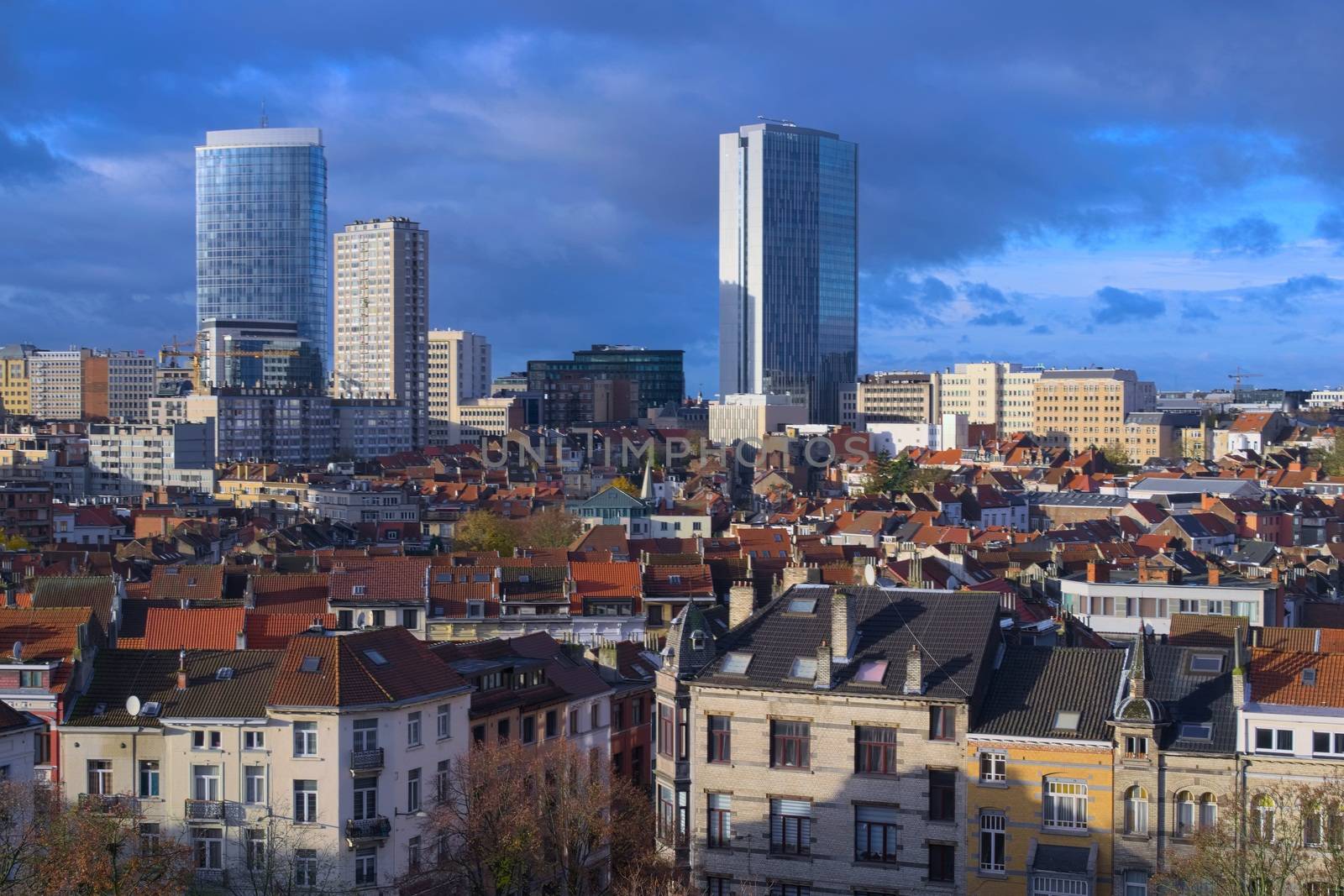 Financial district of Brussels, Belgium. Elevated view taken from Schaerbeek district. by hernan_hyper