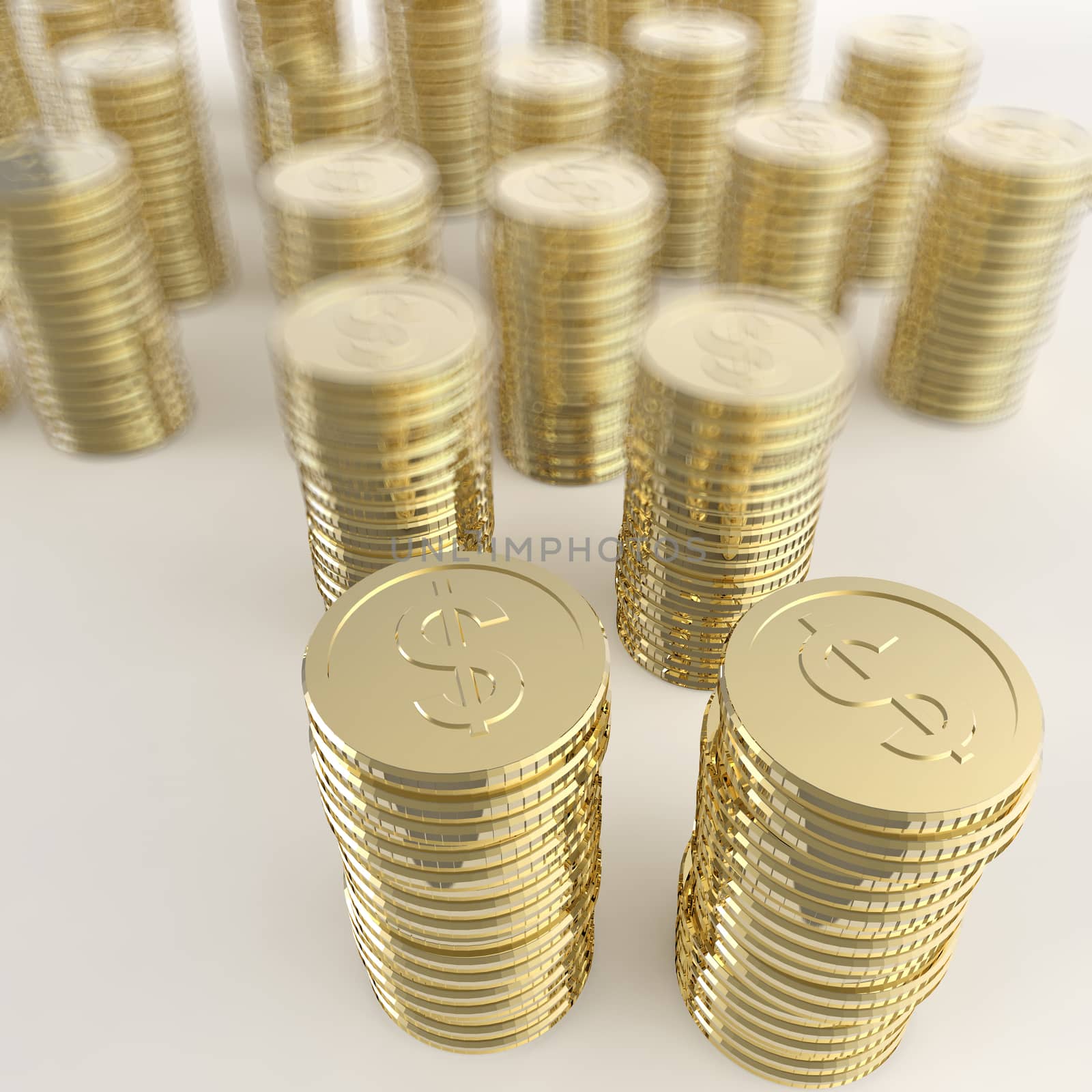 Stack of golden coins dollar sign 3d on white background