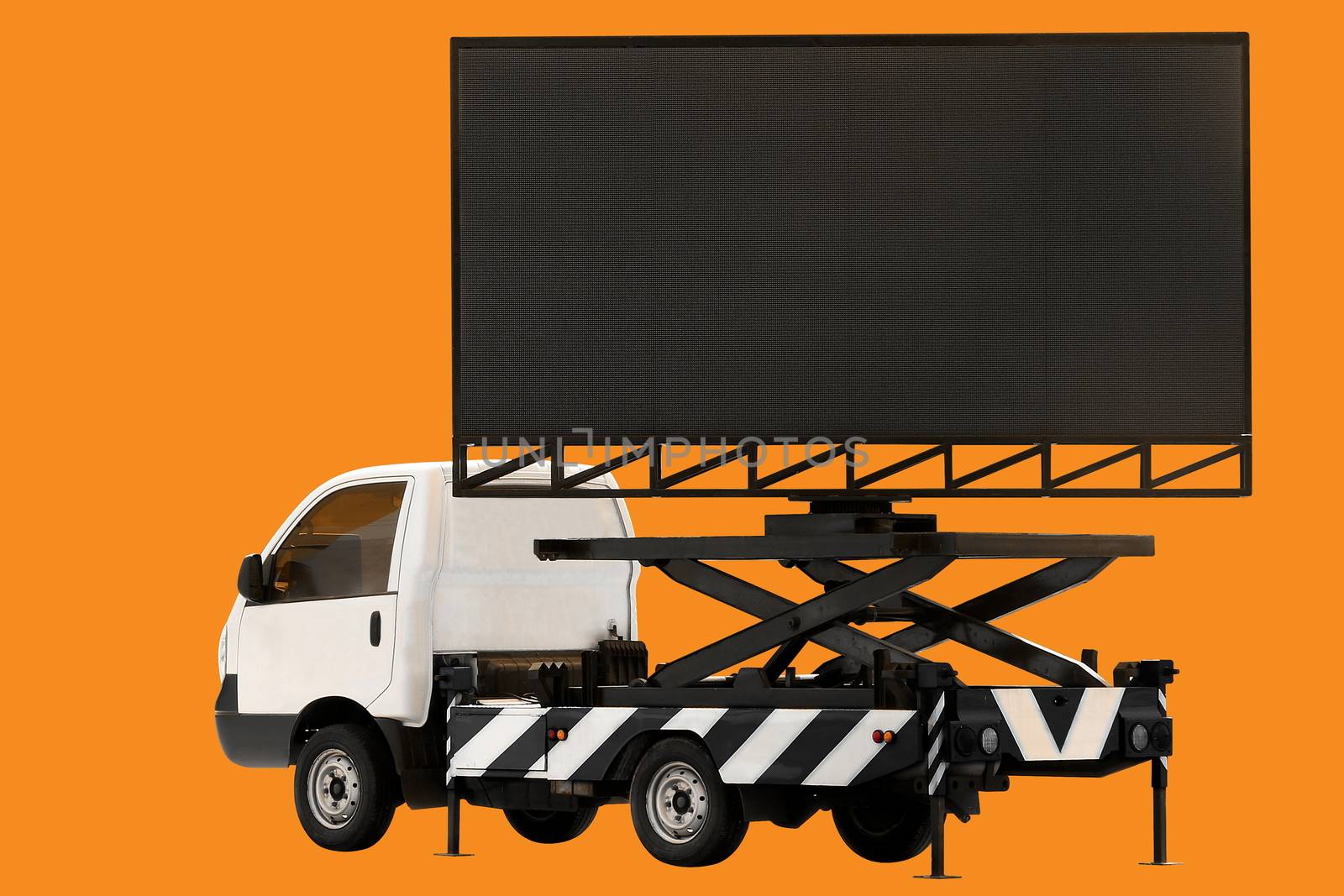 Billboard on car LED panel for sign Advertising isolated on background orange