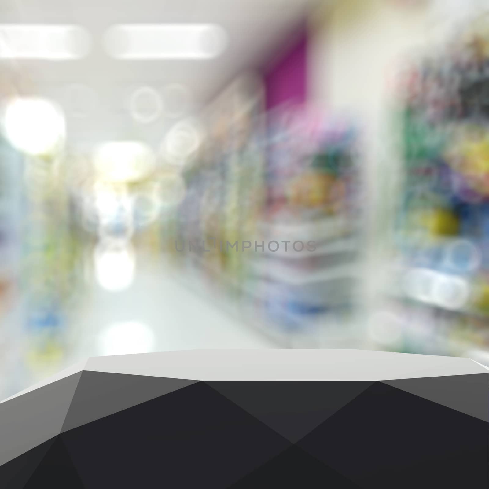 Empty abstract laminate shelf and blurred background for product presentation