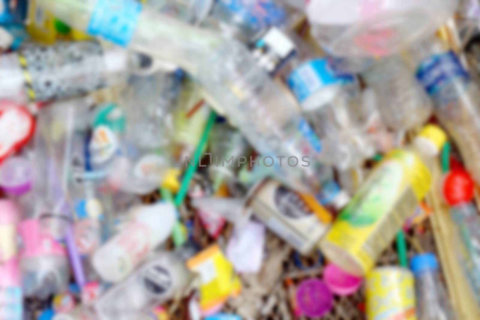 Blurred Garbage Plastic Bottle Background texture, Bin, Trash, Dirty, Waste, Pollution waste, Plastic waste background by cgdeaw