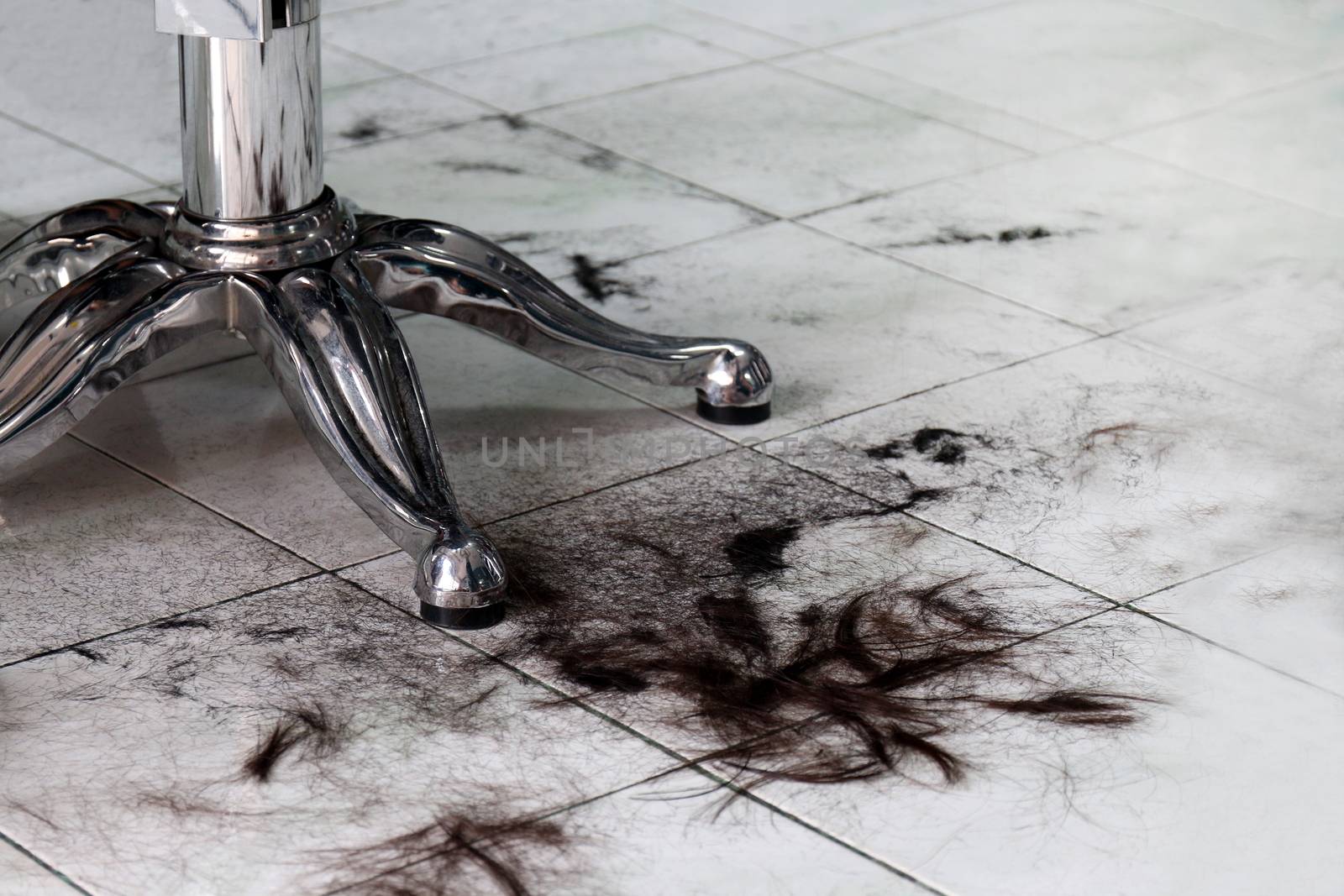 hair on floor in barber shop, barbers, haircut clipping, hair scrap, pile of hair dirty waste, cut hair on the floor in a hairdressing salon by cgdeaw