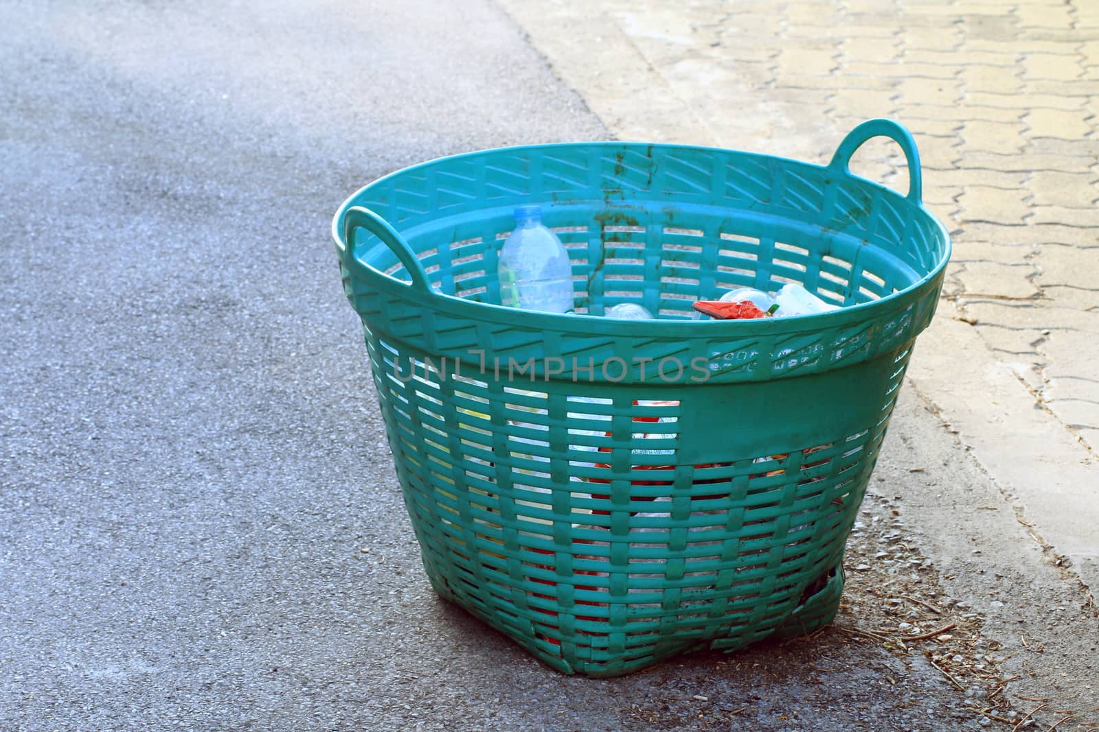 Plastic basket for garbage on the floor, bin, Waste plastic basket for recycle trash