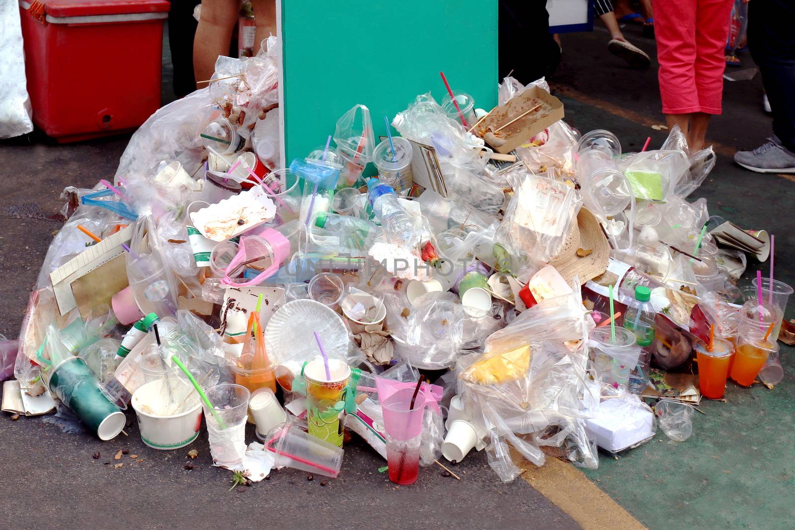Garbage, Trash, Waste, Plastic Waste Pollution, Pile of Garbage Plastic Waste Bottle and Bag Foam tray many on floor