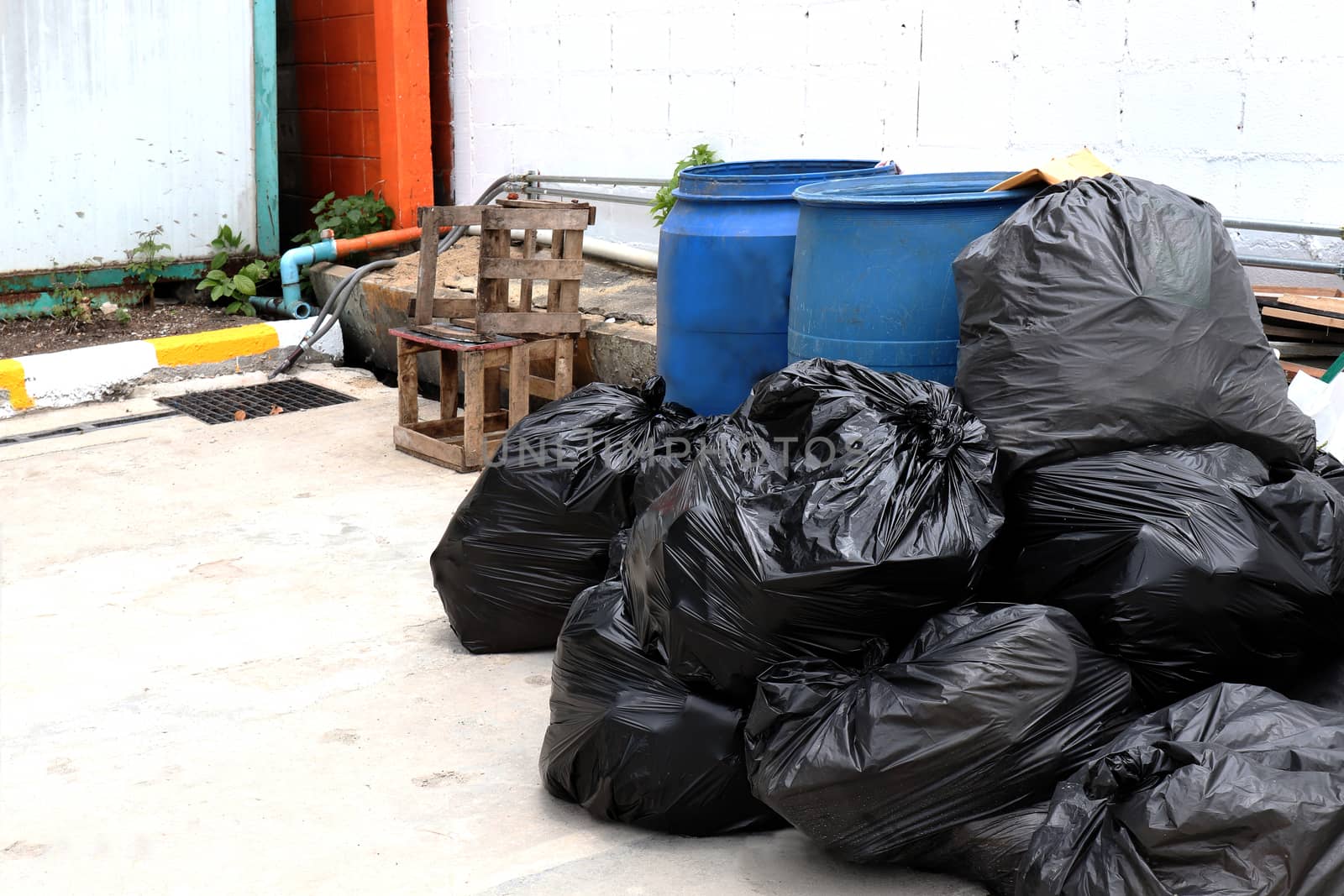 garbage is pile lots dump, many garbage plastic bags black waste at walkway community village, pollution from trash plastic waste garbage, bags bin of plastic waste, pile garbage waste, lots junk dump