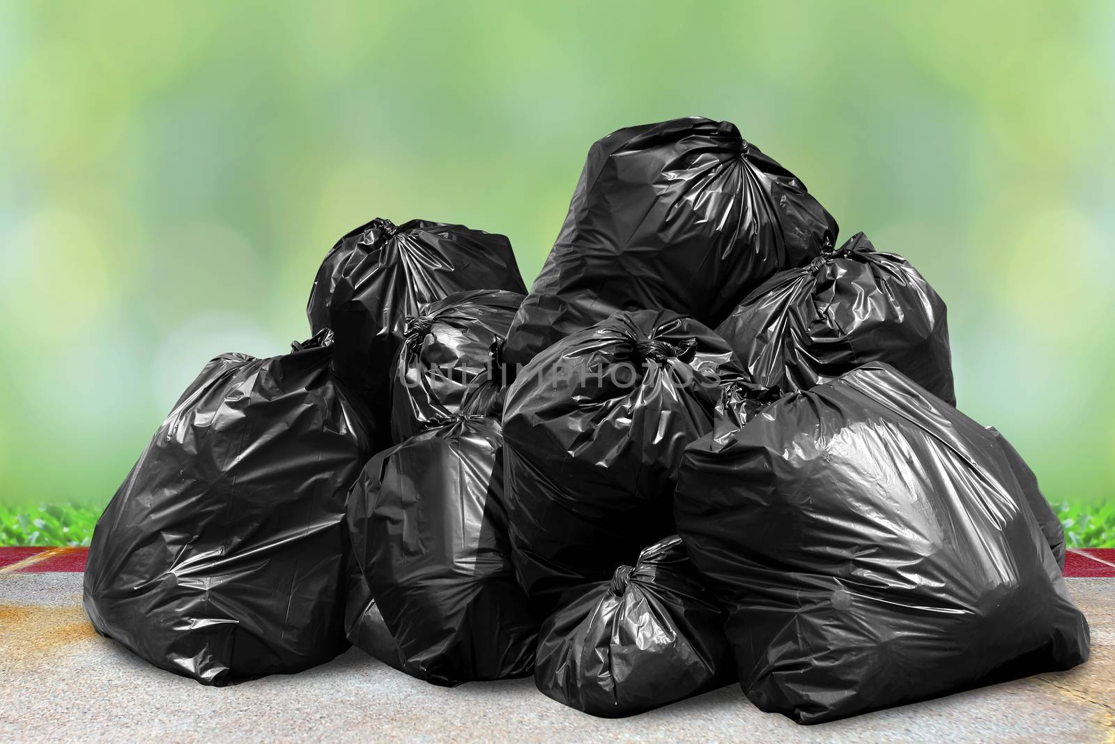 garbage is pile lots dump, many garbage plastic bags black waste on nature sunshine, pollution from trash plastic waste garbage, bags bin of plastic waste, pile of garbage waste, lots of junk dump by cgdeaw