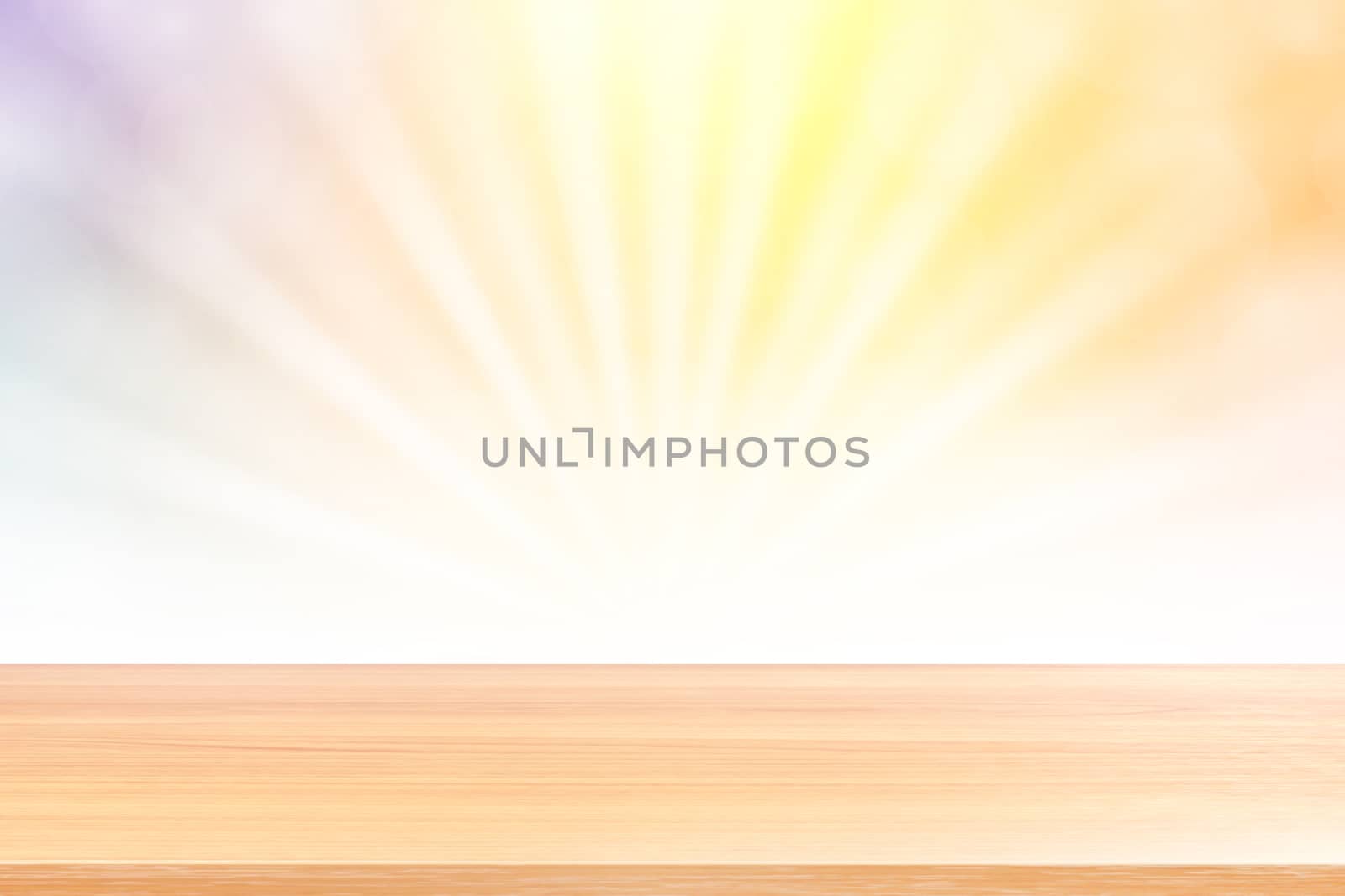 empty wood table floors on soft yellow bokeh lights beam shine gradient background, wooden plank empty on yellow bokeh colorful light shine, colorful bokeh lights gradient soft for banner advertising