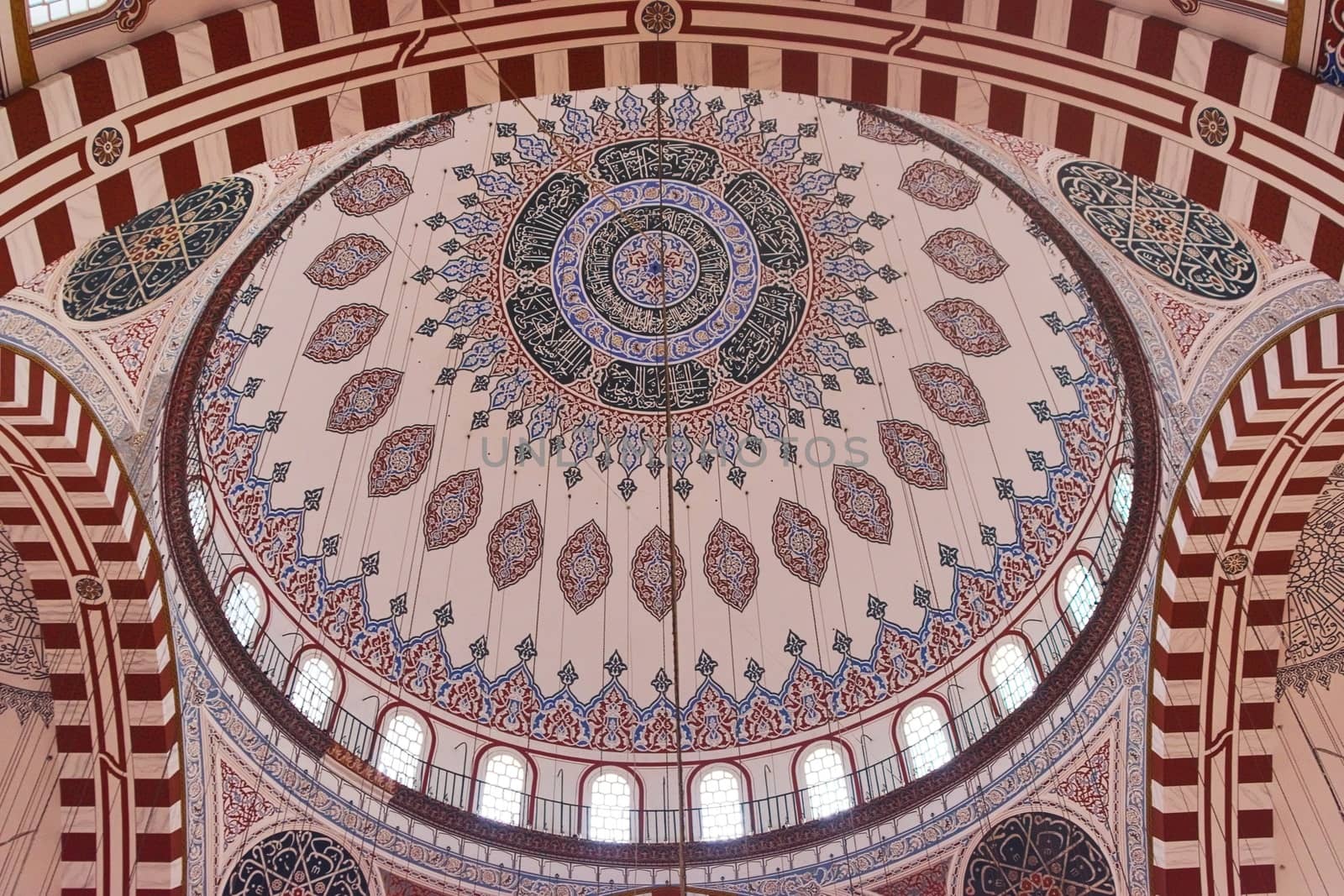 Sehzade Mosque, an Ottoman imperial mosque in Istanbul, Turkey. Interior view of the main dome. Architectural detail.