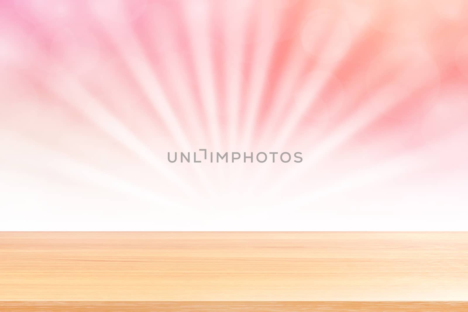 empty wood table floors on soft pink bokeh lights beam shine gradient background, wooden plank empty on pink bokeh colorful light shine, pink colorful bokeh lights gradient soft for banner advertising