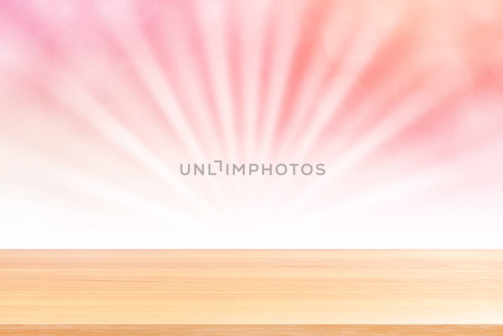 empty wood table floors on soft pink bokeh lights beam shine gradient background, wooden plank empty on pink bokeh colorful light shine, pink colorful bokeh lights gradient soft for banner advertising by cgdeaw