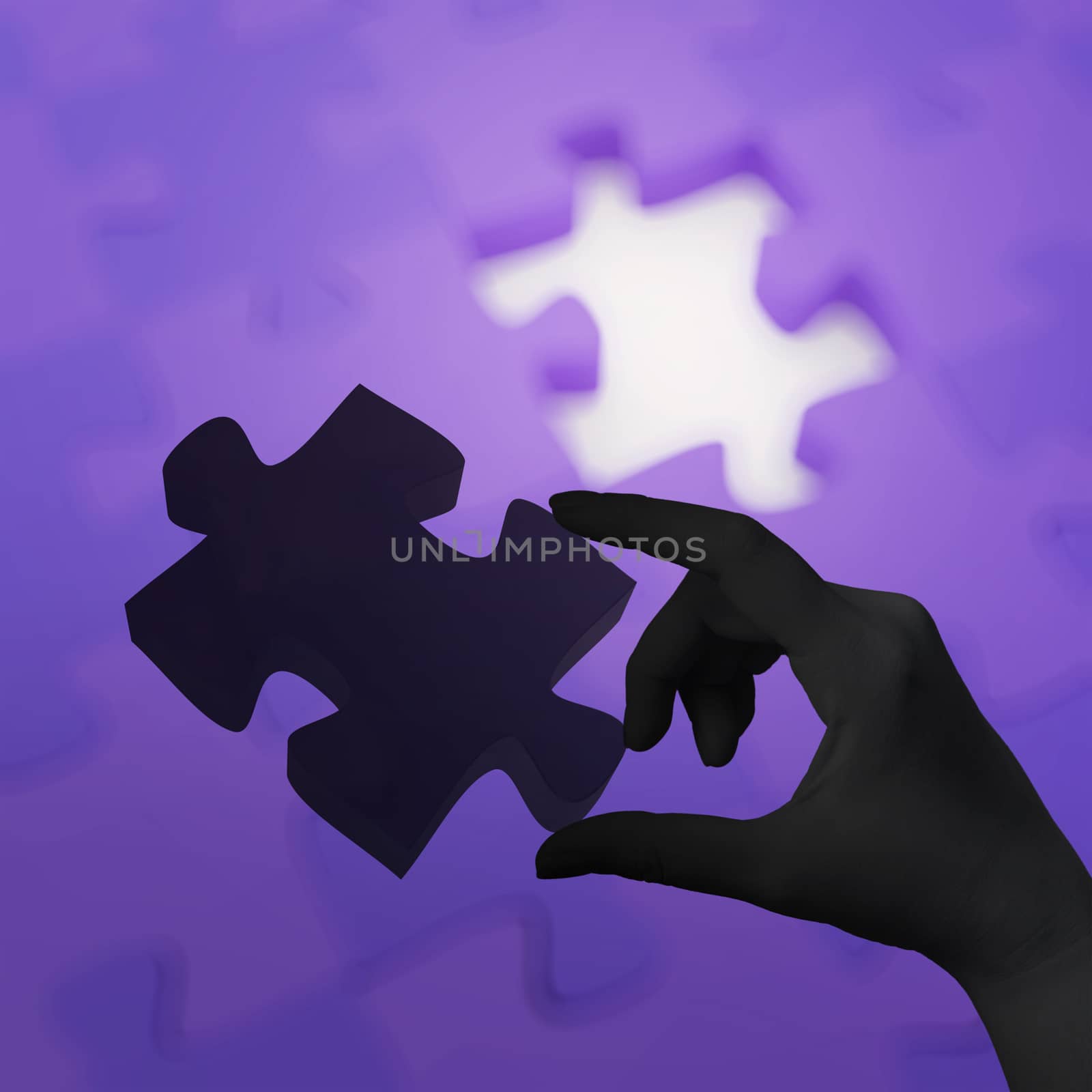 female hand placing last piece of Puzzle as concept