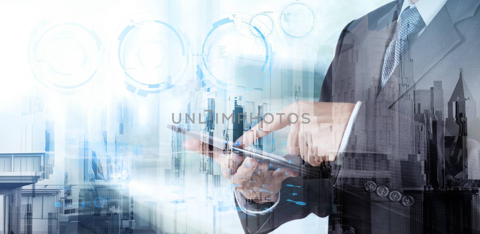 Double exposure of businessman shows modern technology as concep by everythingpossible