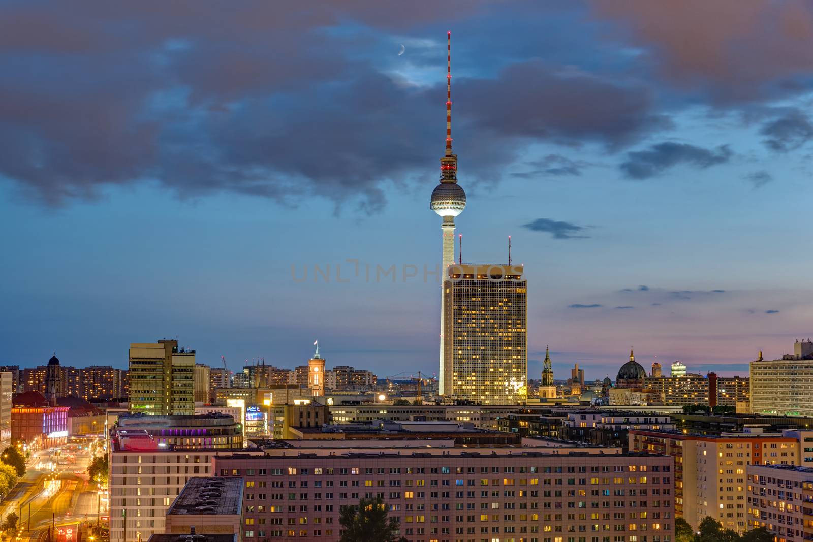 The famous Television tower and downtown Berlin at dusk