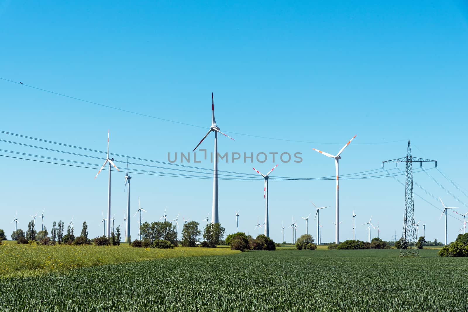 Overhead cables and windwheels in Germany by elxeneize