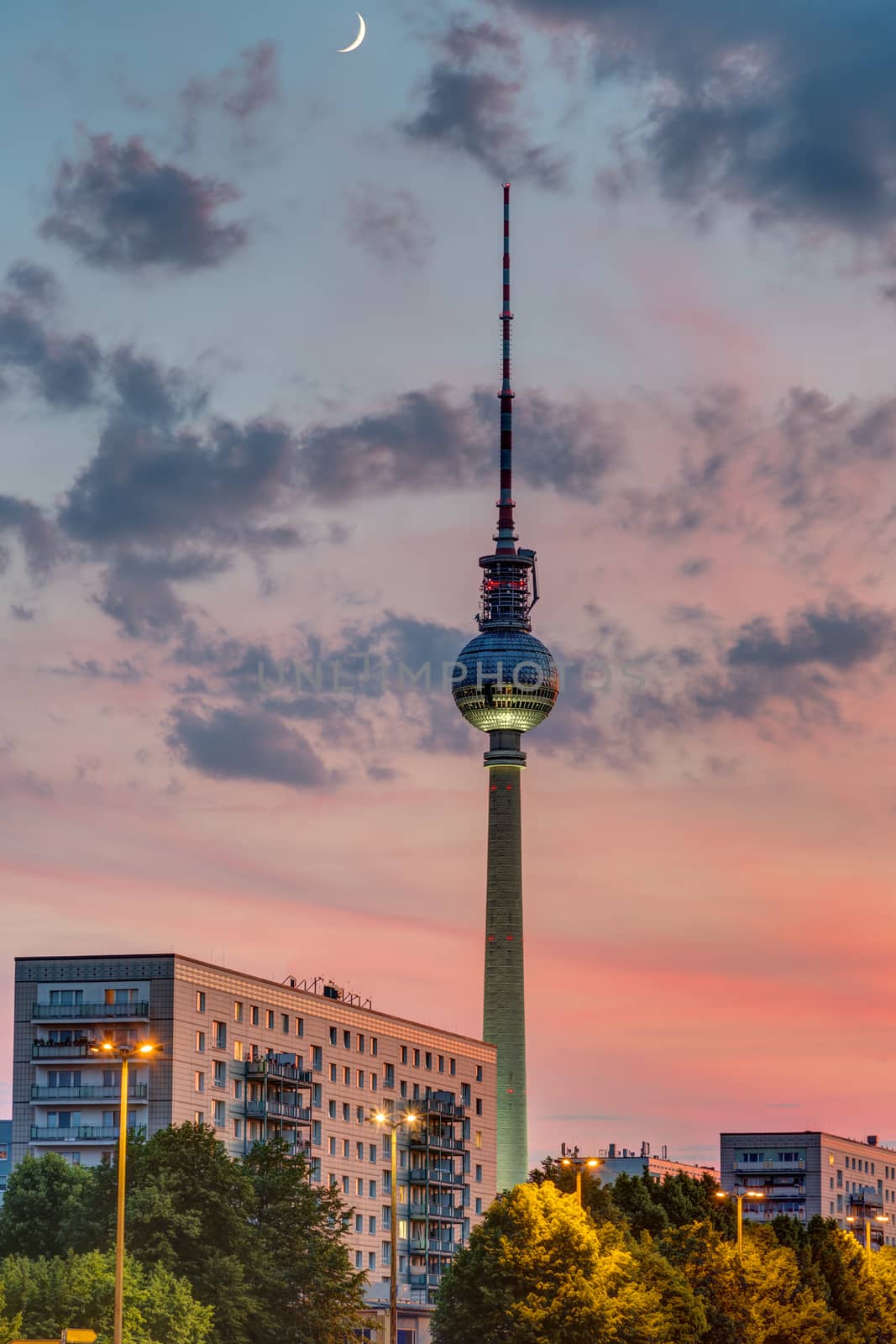 Dramatic sunset at the Television Tower in Berlin