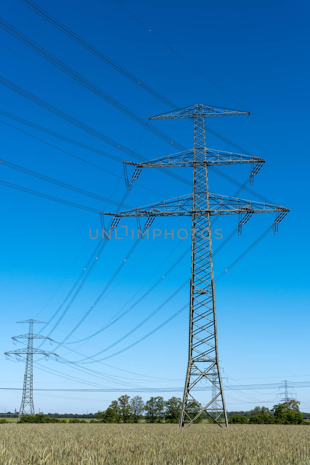 Electrical power lines seen in rural Germany