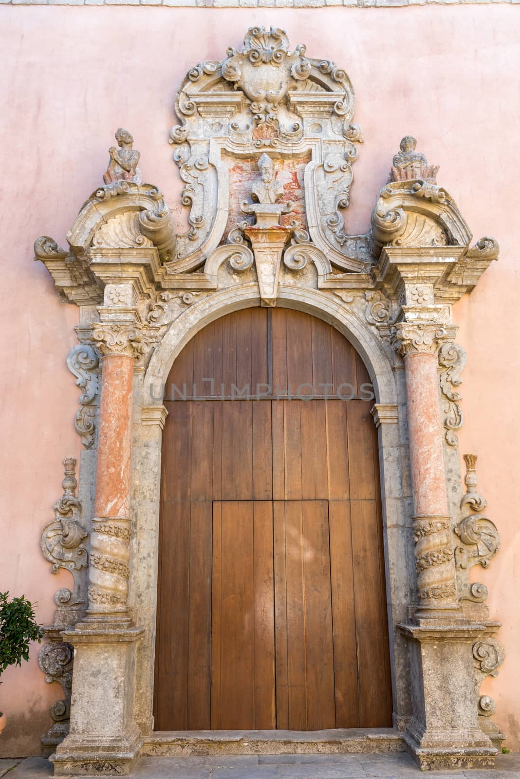 An ornated old door seen on Erice, Sicily