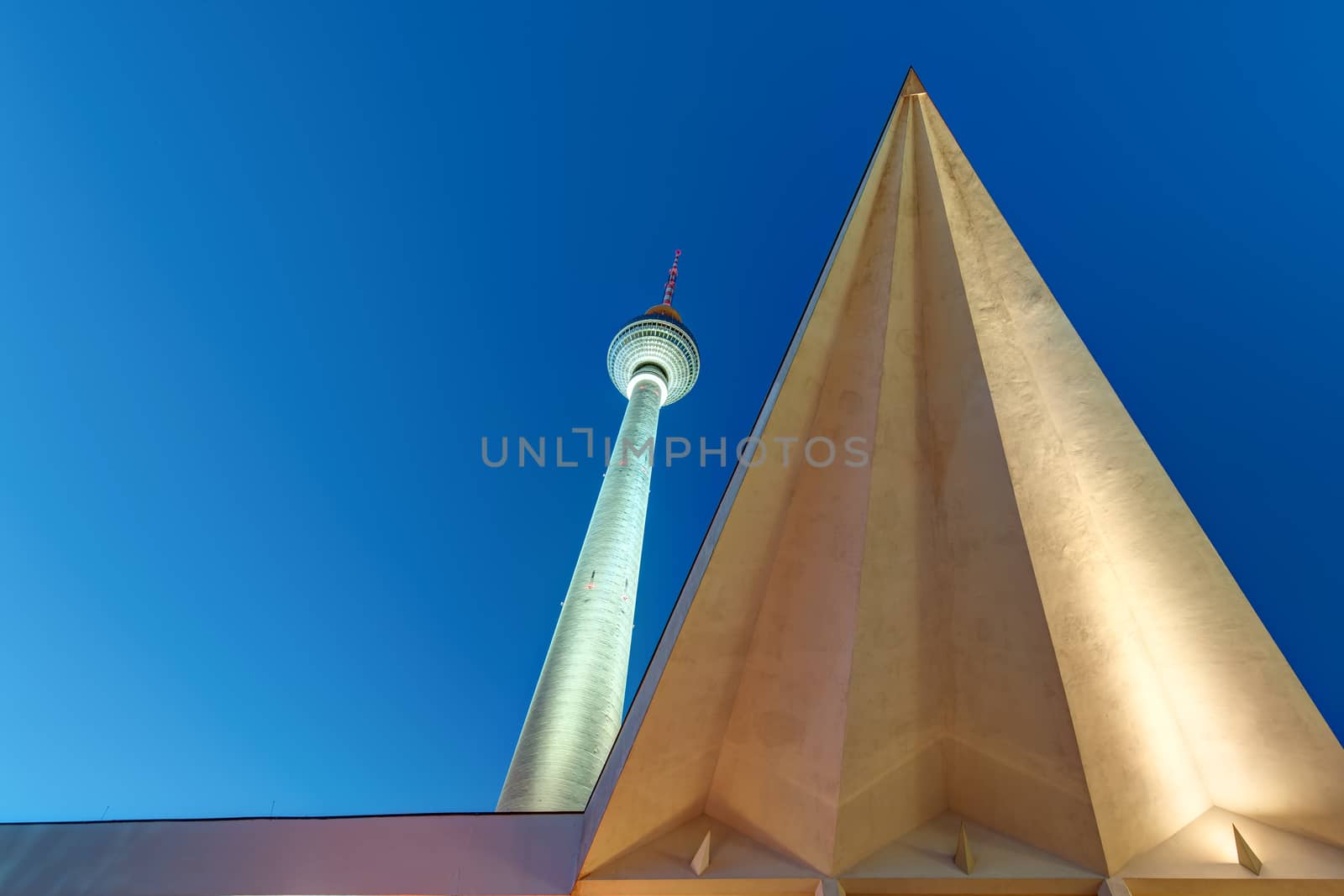 Different view of the famous TV Tower in Berlin at night