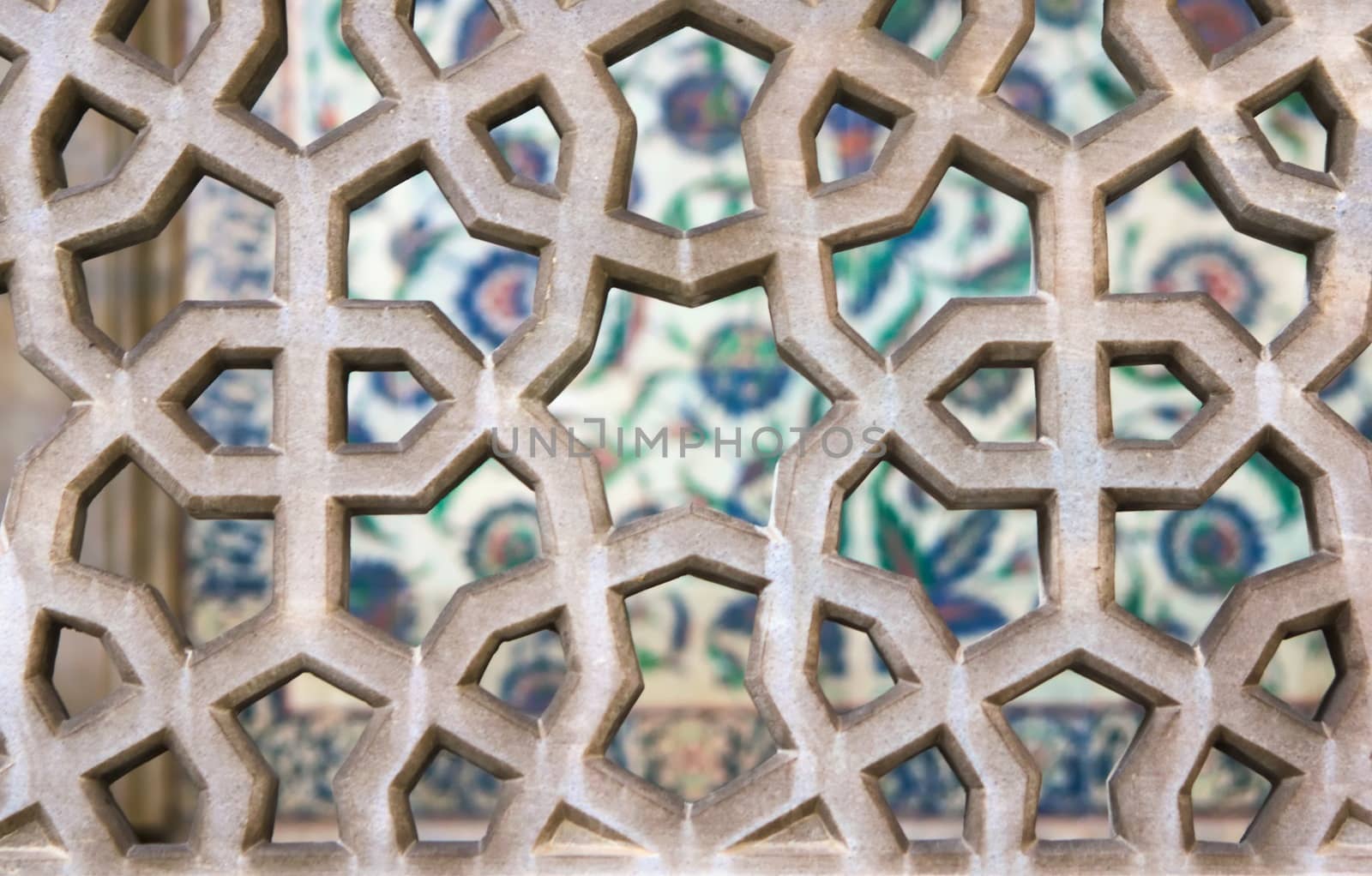 Detail of an hexagonal architectural ornament in the Blue Mosque of Sultanahmed, located in Istanbul, Turkey. by hernan_hyper