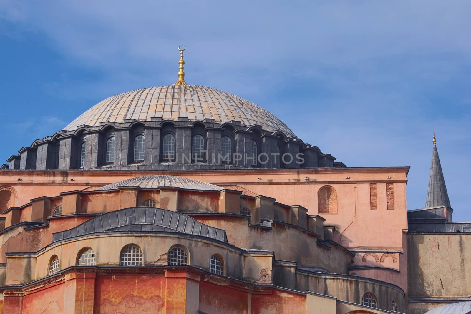 Back side of Hagia Sophia, in Istanbul, Turkey. Architectural detail of the main dome.