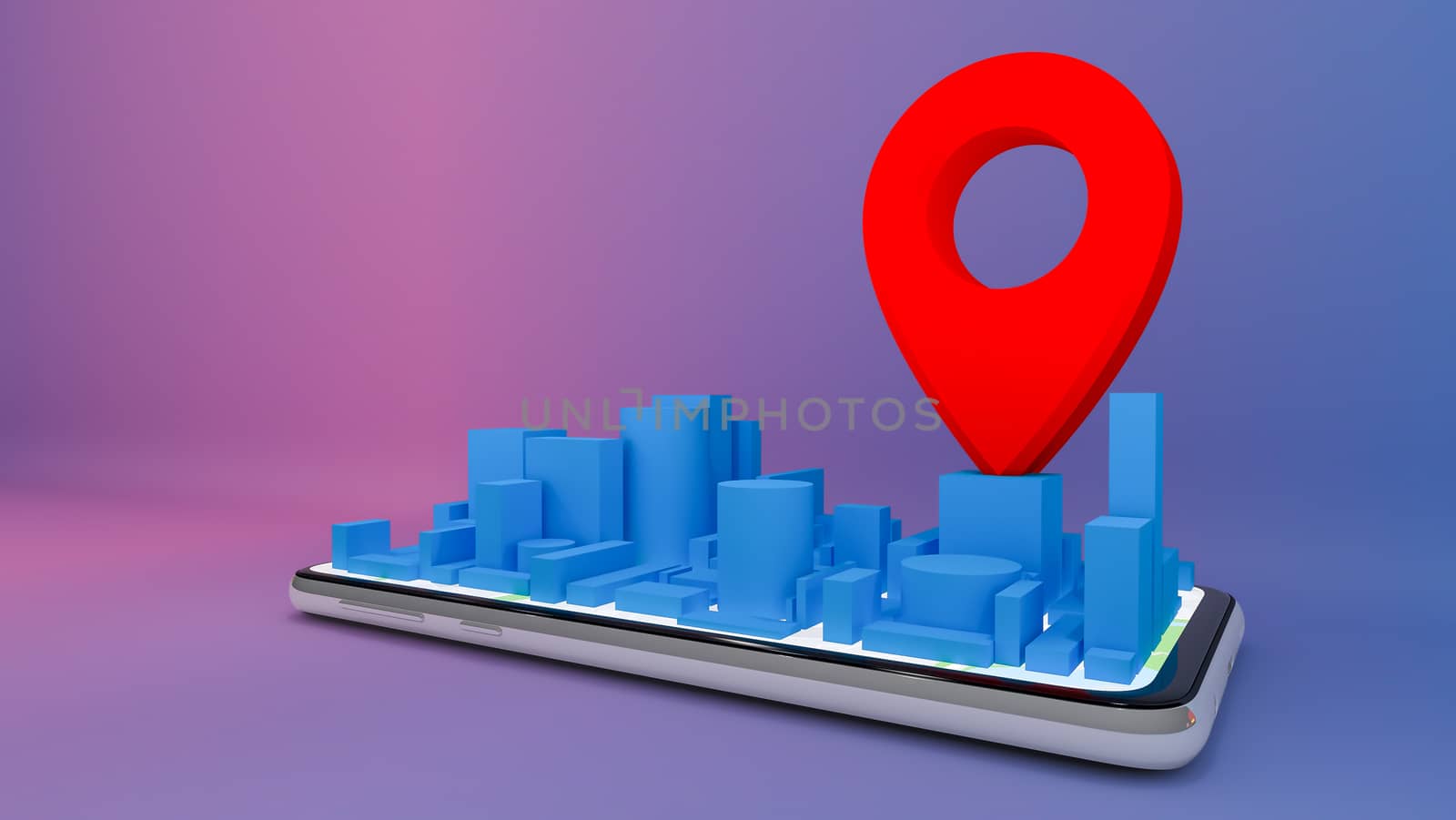 Mobile digital city map with red pin pointers.,delivery concept.,3D rendering. by anotestocker