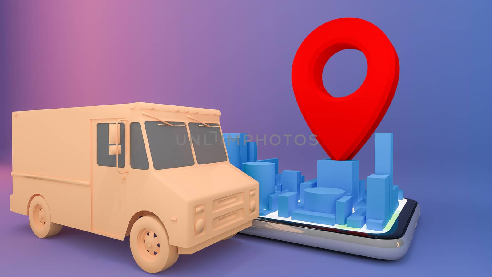 Online mobile application order transportation service.,Delivery concept.,3D rendering. by anotestocker