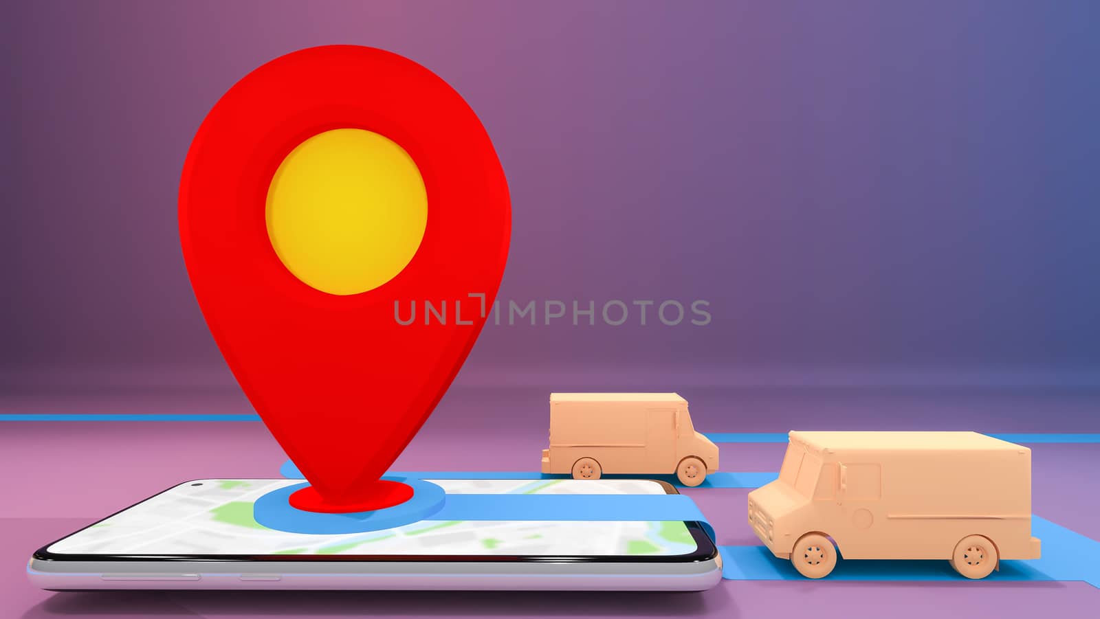 Online mobile application order transportation service.,Delivery concept.,3D rendering.