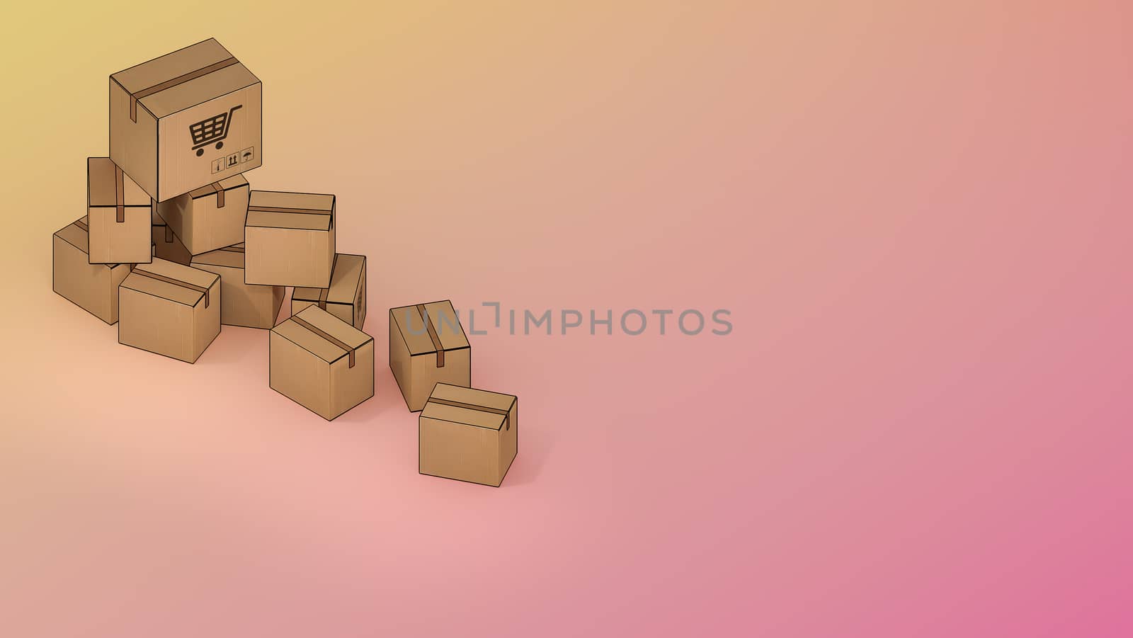 Many parcel box.,Online mobile application order transportation service and Shopping online and Delivery concept.,3D rendering. by anotestocker