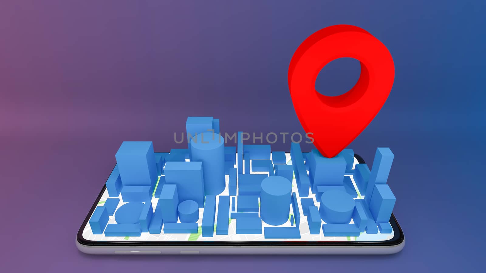 Mobile digital city map with red pin pointers.,delivery concept.,3D rendering. by anotestocker