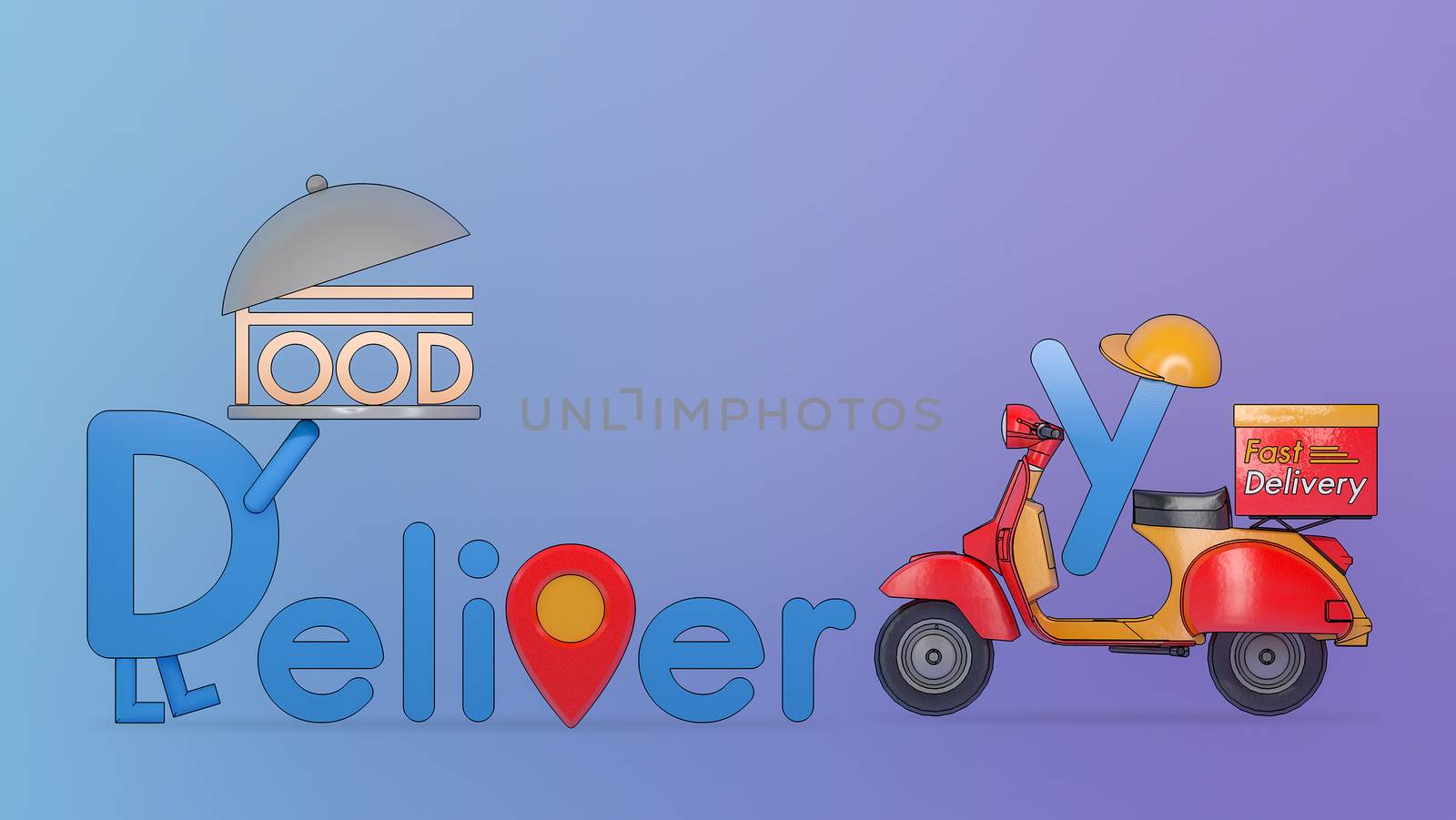 Character cartoon delivery font with scooter.,Concept of fast food delivery service and Online food.,3d illustration with object clipping path.