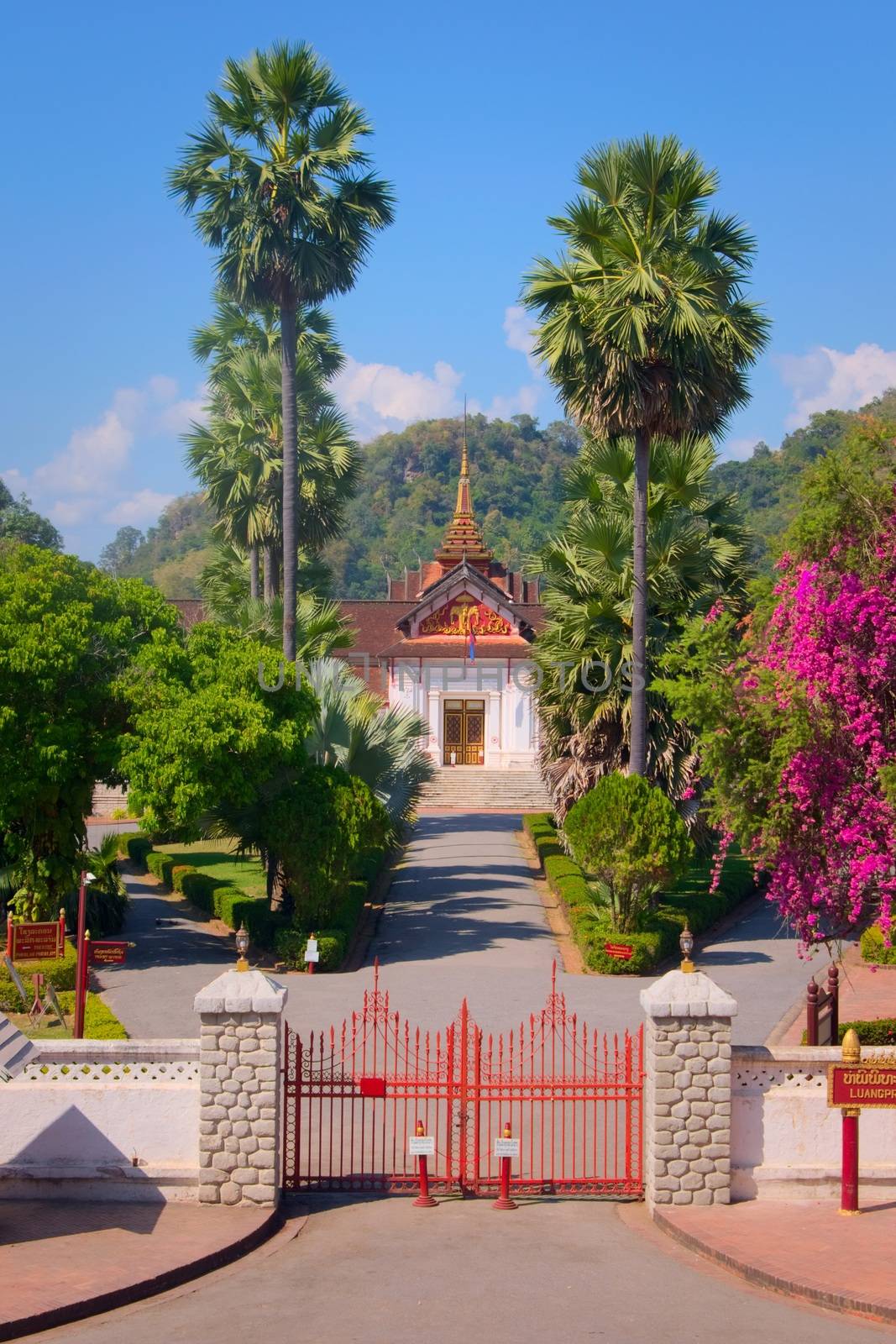 Luang Prabang National Museum, in Laos. Built like a pagoda on the traditional Lao style. Exterior general view.