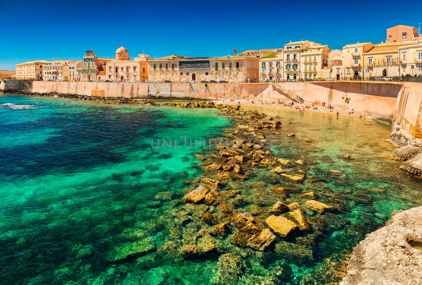 Cityscape of Ortygia, the historical center of Syracuse, Sicily, Italy