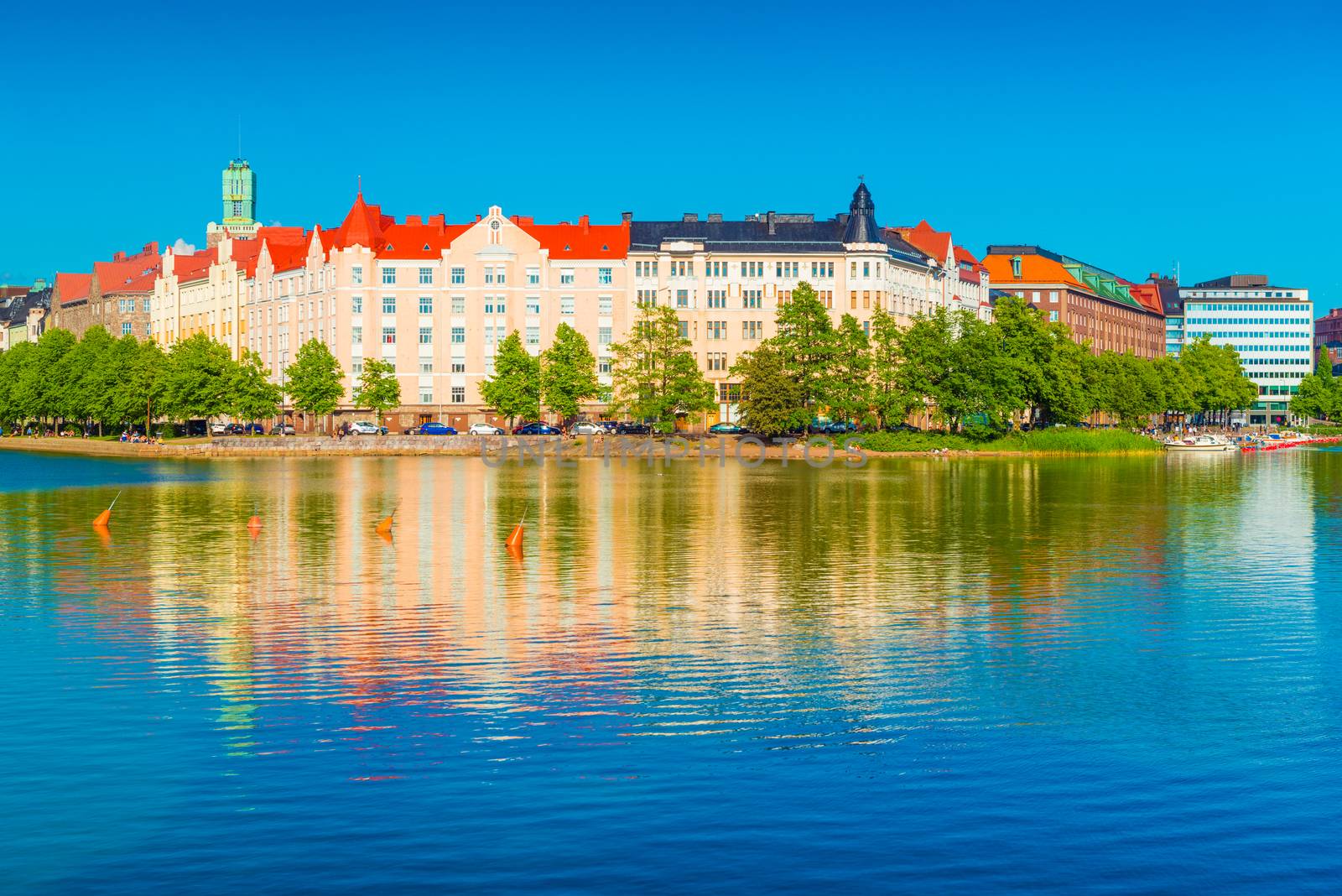Cityscape reflected in water. Helsinki, Finland