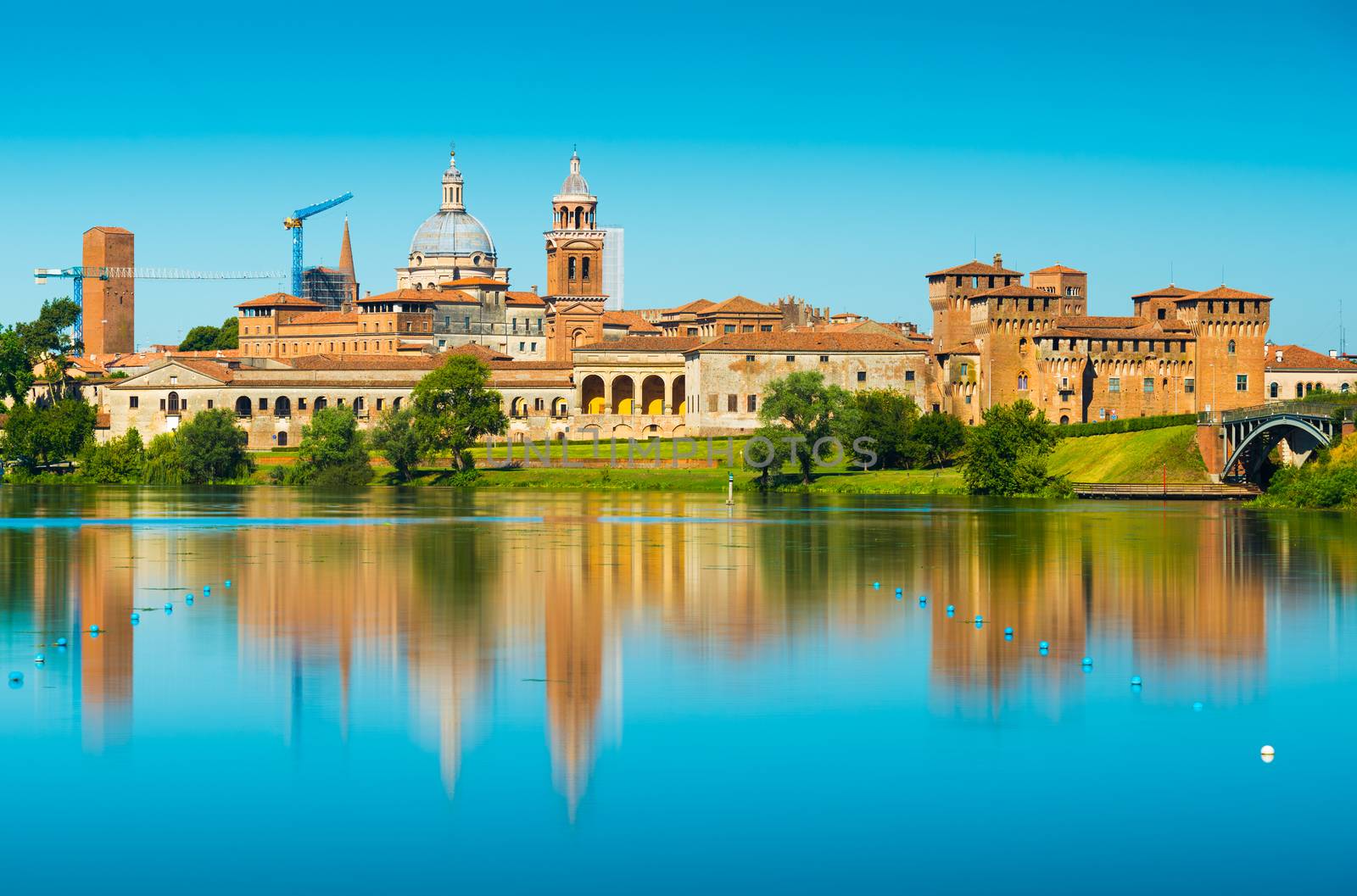Cityscape reflected in water. Mantova, Lombardy, Italy