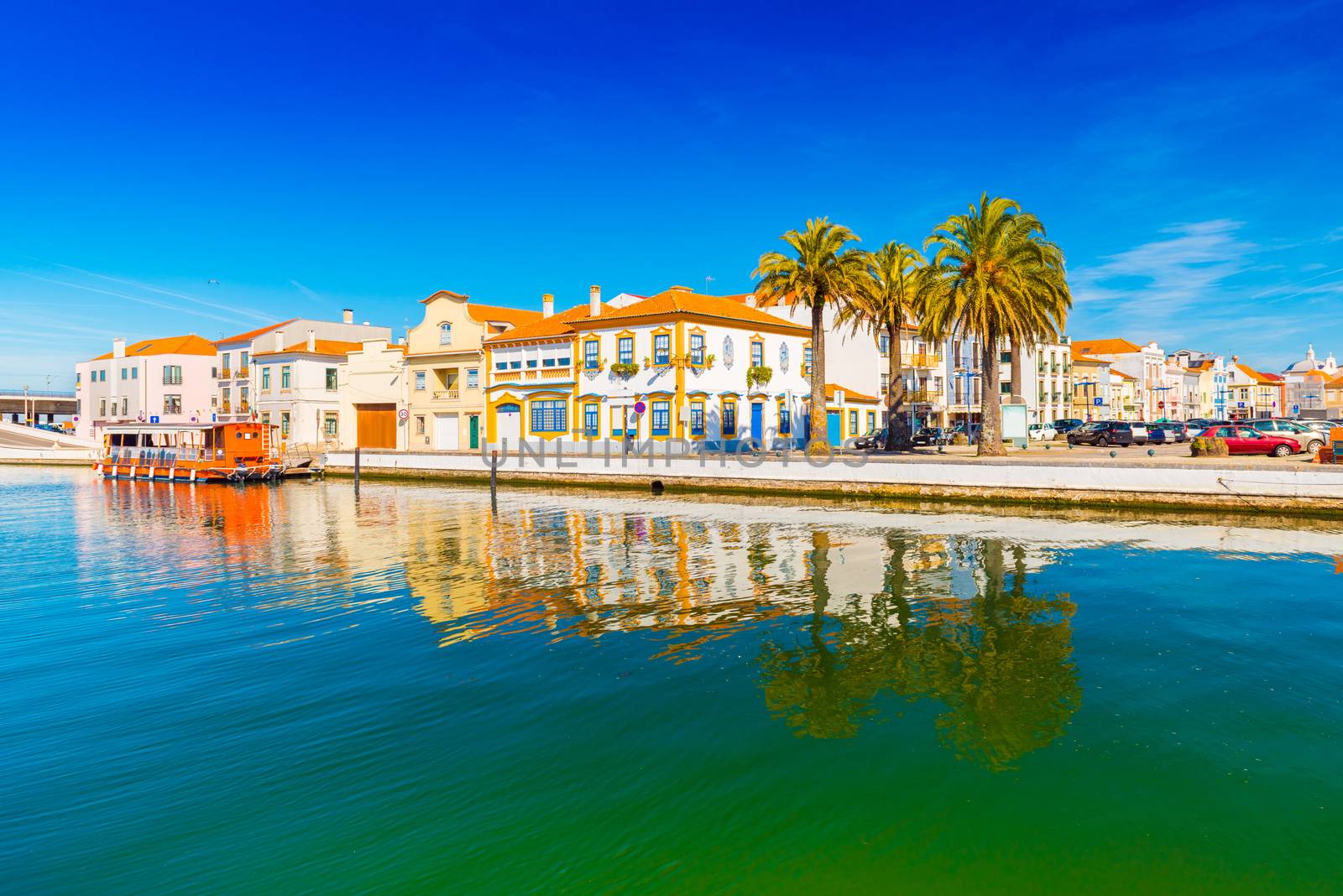 Cityscape of Aveiro, a small beautiful town in Portugal, also known as "The Portuguese Venice"