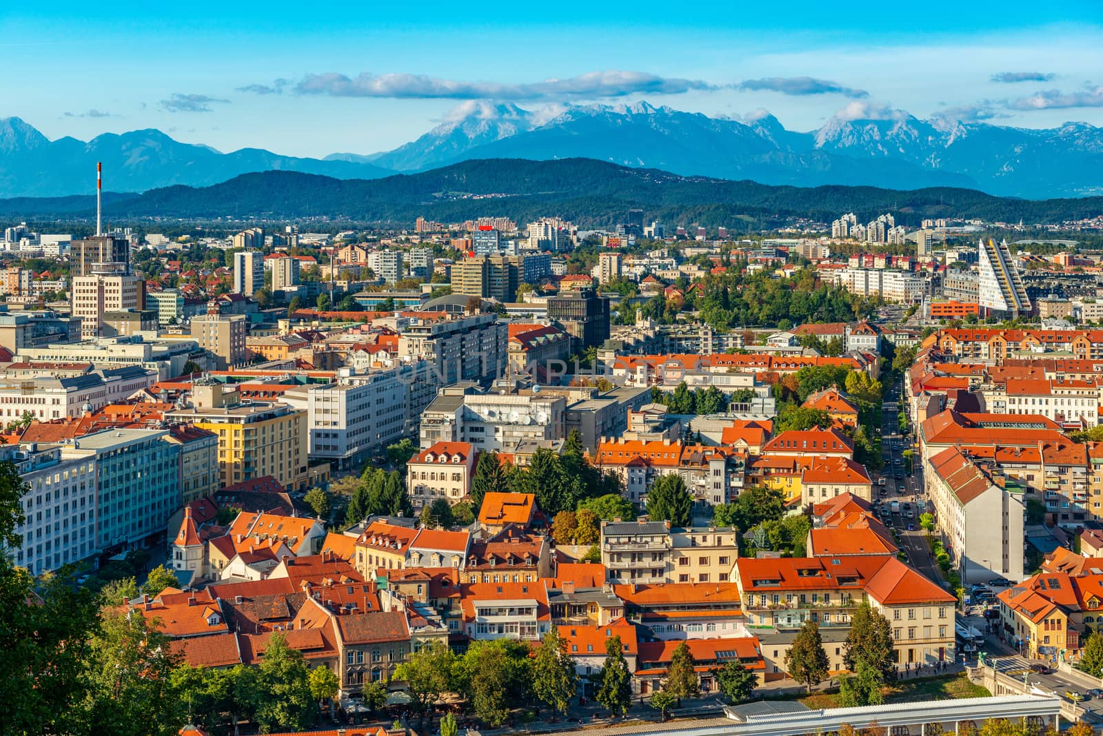 Beautiful evening aerial panorama of Ljubljana, Slovenia