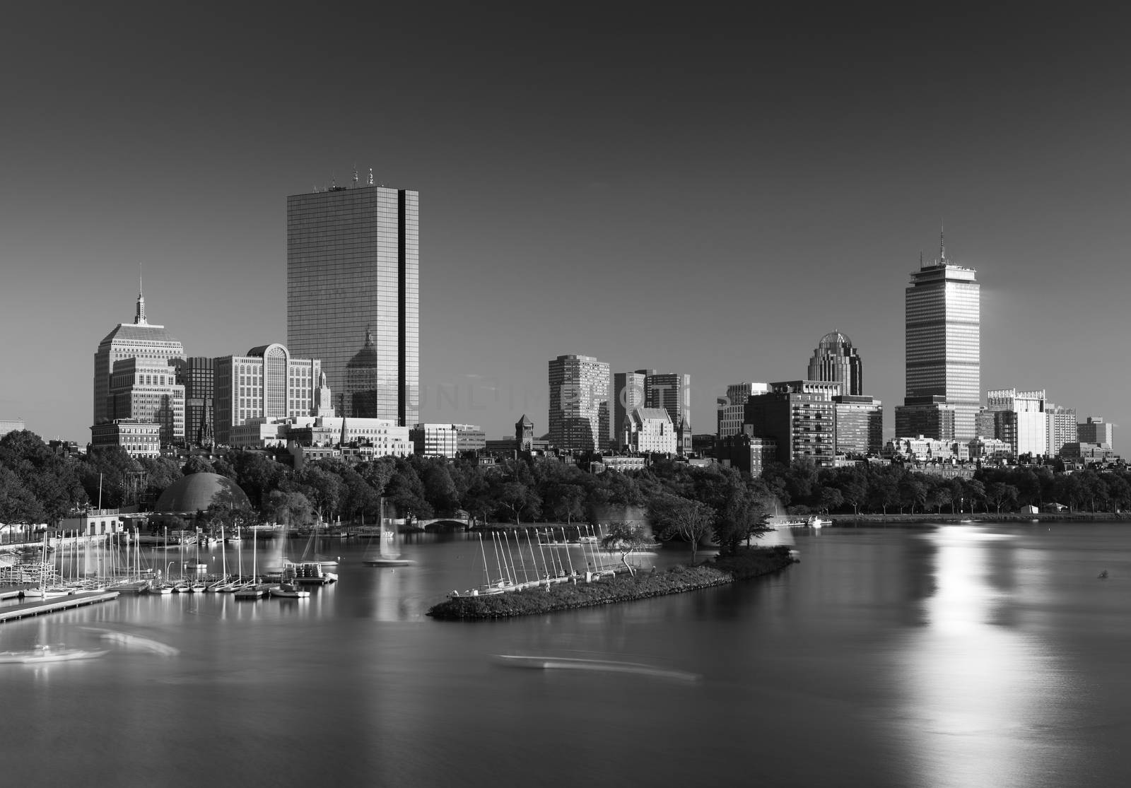 Boston skyline in the evening, Back Bay district, Massachusetts, USA