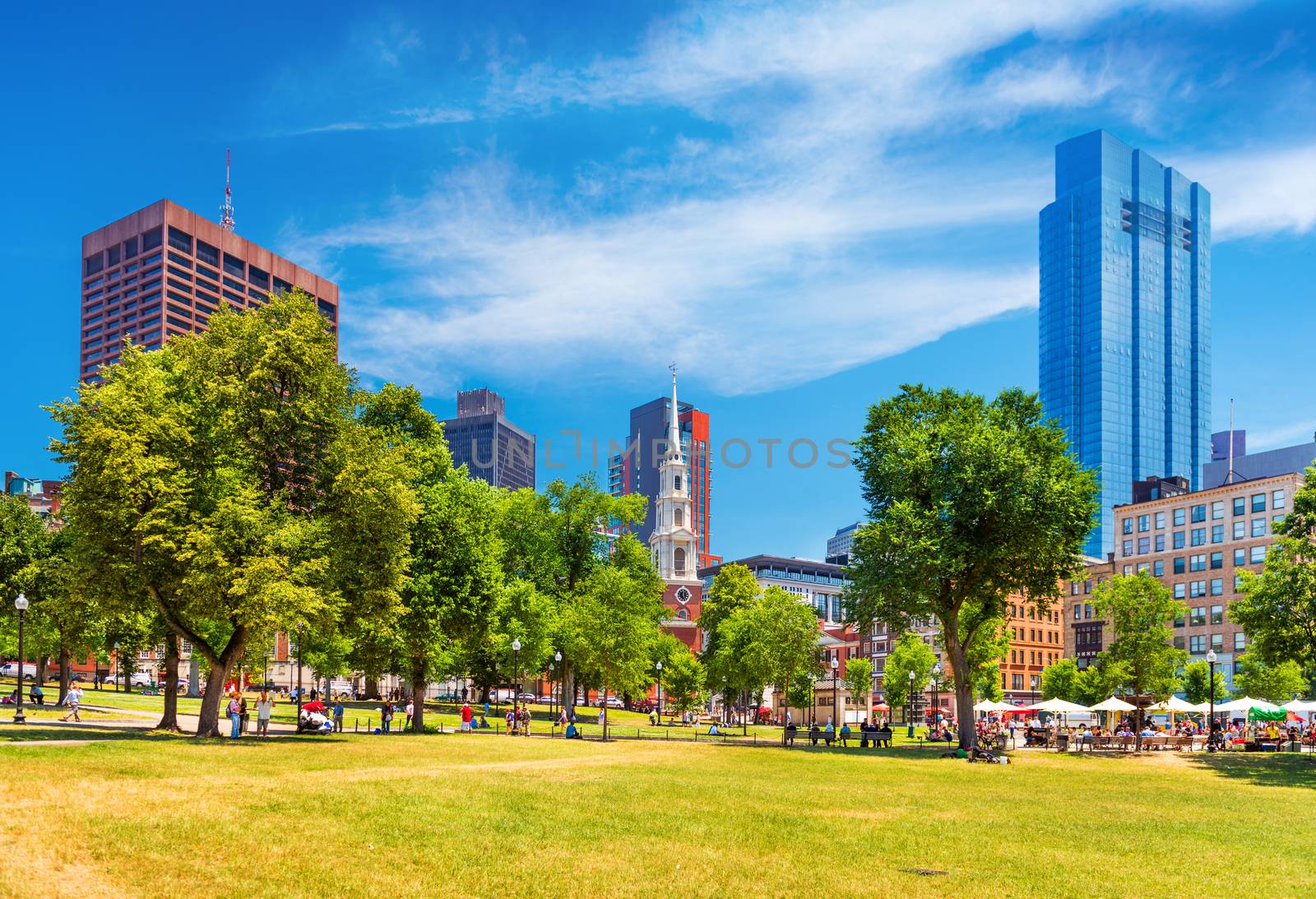 View of the Boston Common, a central public park in downtown, Massachusetts, USA