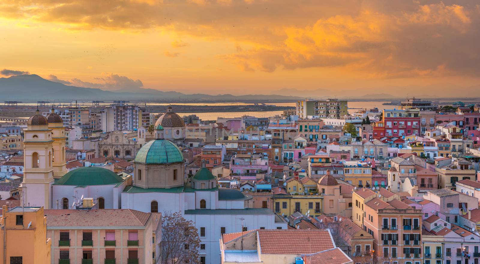 Cagliari skyline during the sunset, Sardinia, Italy