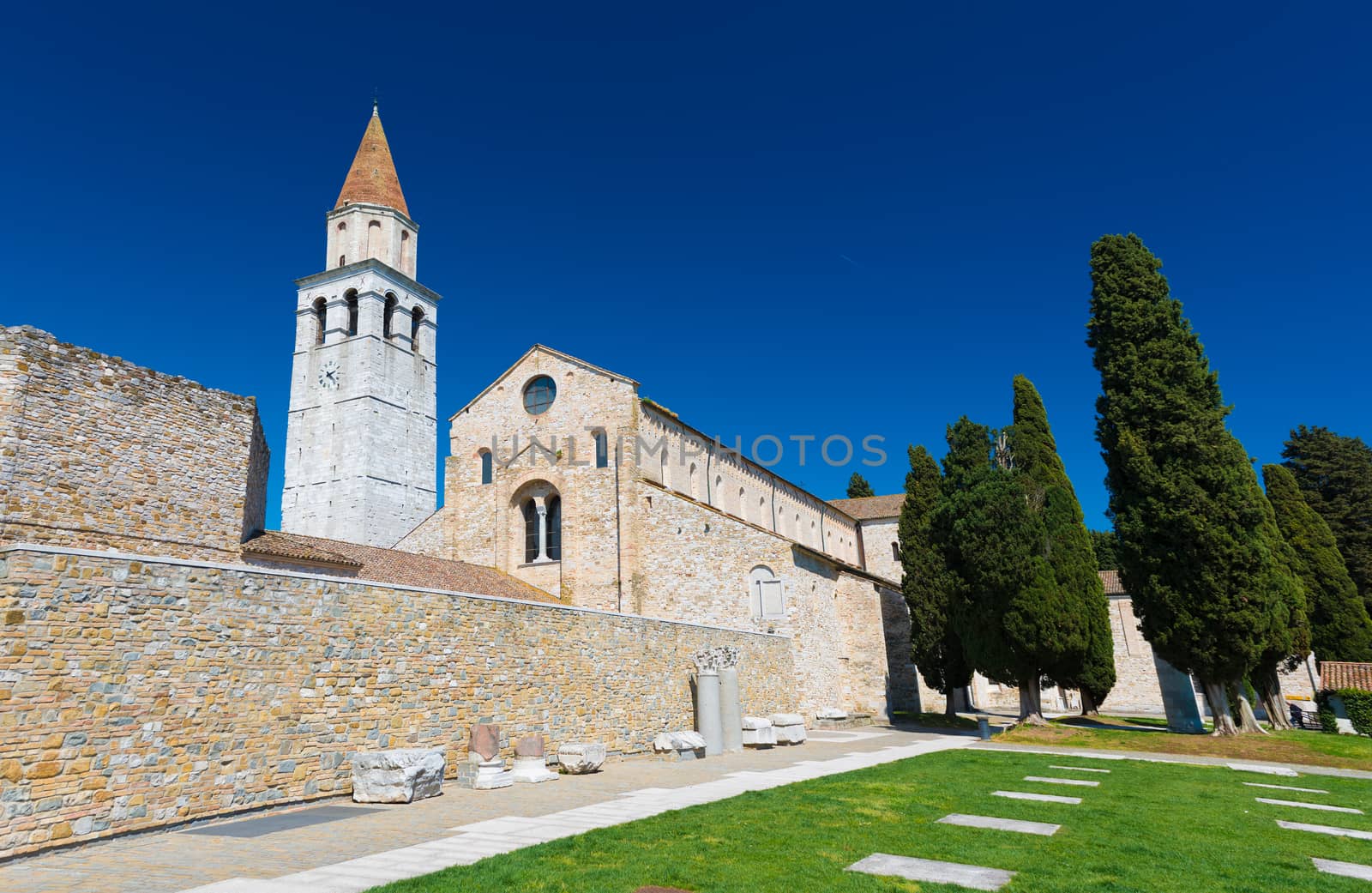 Aquileia, Friuli Venezia Giulia region (Province of Udine) - April 2016, Italy: Basilica di Santa Maria Assunta and Ancient Ruins in Italian city of Aquileia, also known as Ancient Rome Port